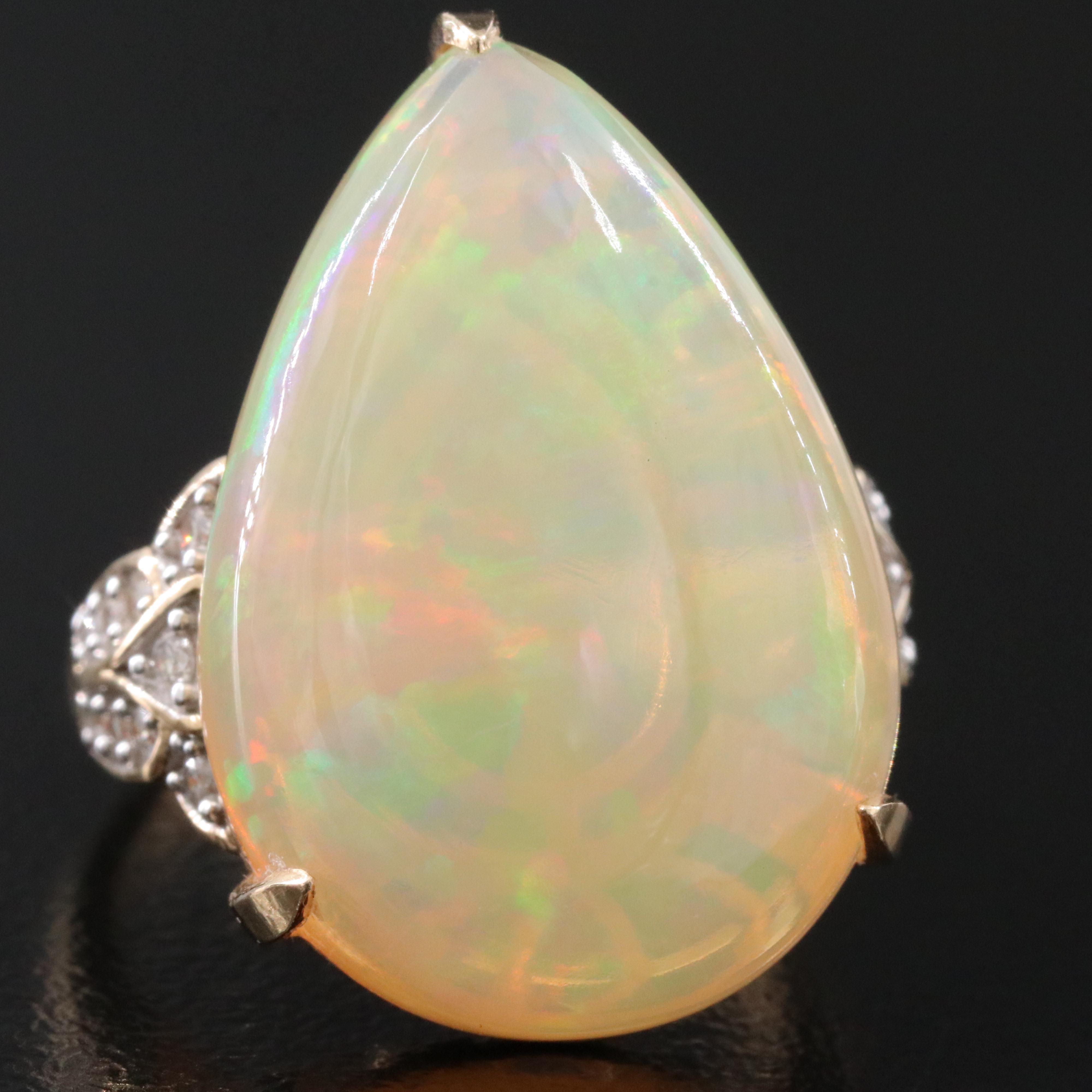 14K 16.33 CT Opal and Diamond Ring
