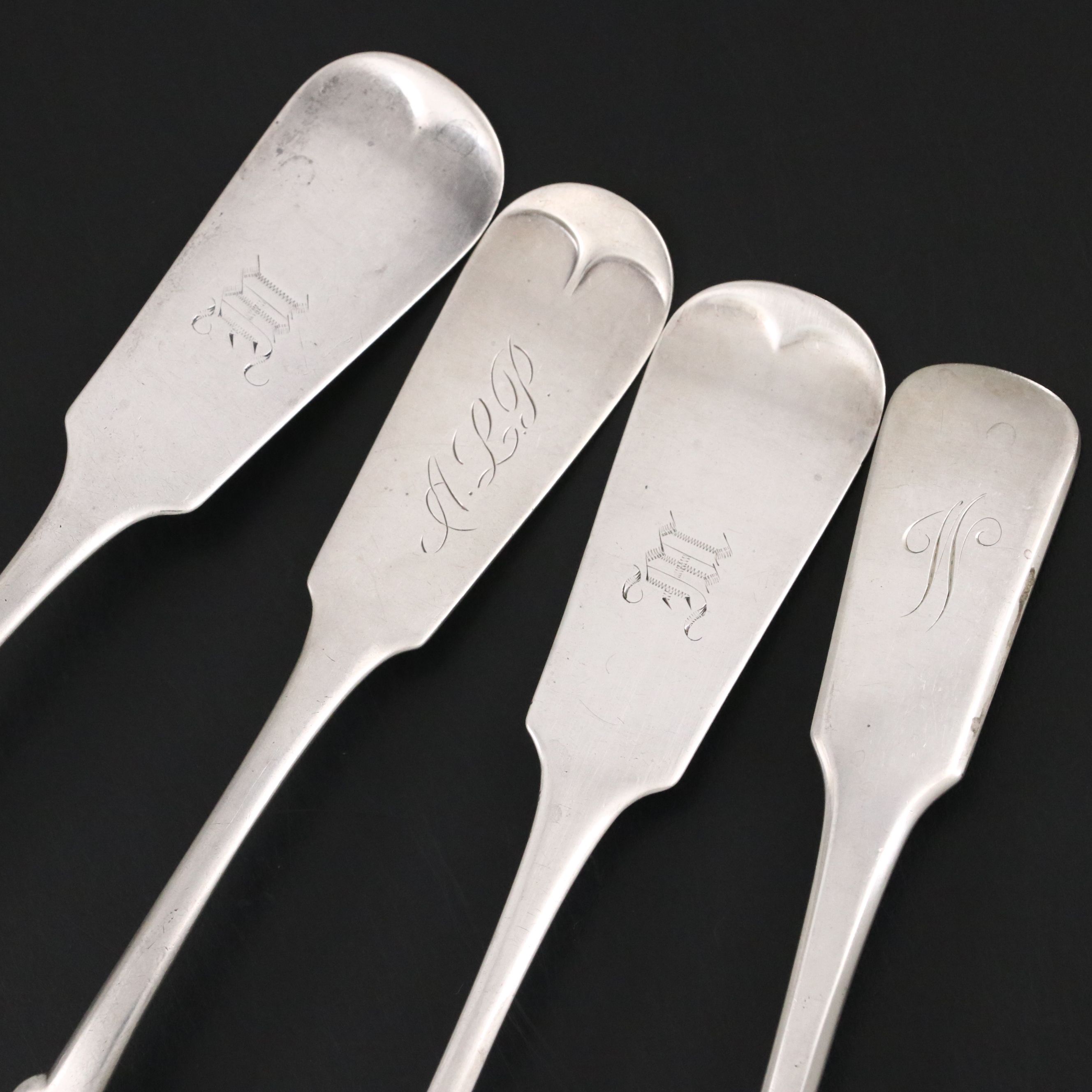 Towle with Other Sterling Fiddle Spoons and Silver Plate Serving Utensils