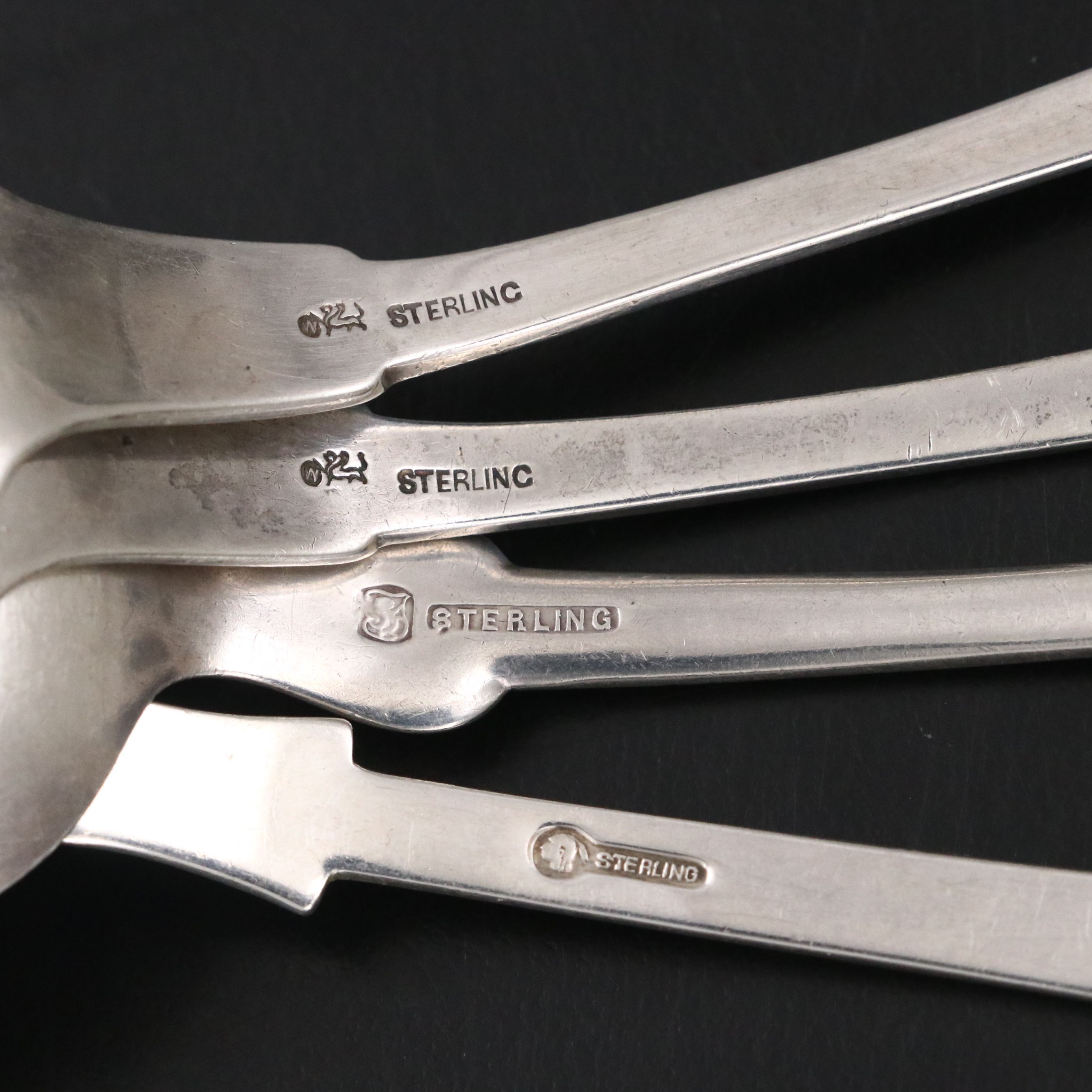 Towle with Other Sterling Fiddle Spoons and Silver Plate Serving Utensils