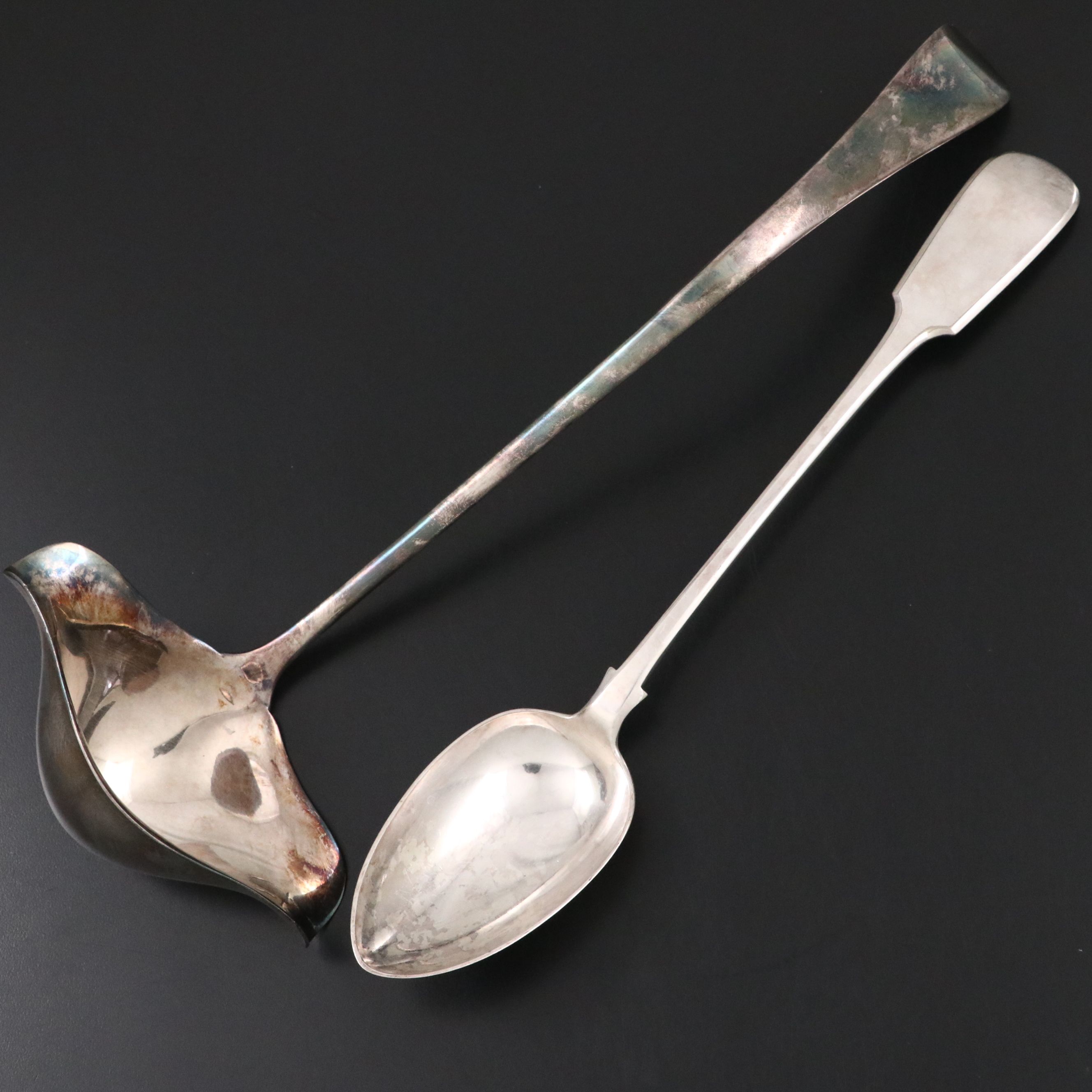 Towle with Other Sterling Fiddle Spoons and Silver Plate Serving Utensils