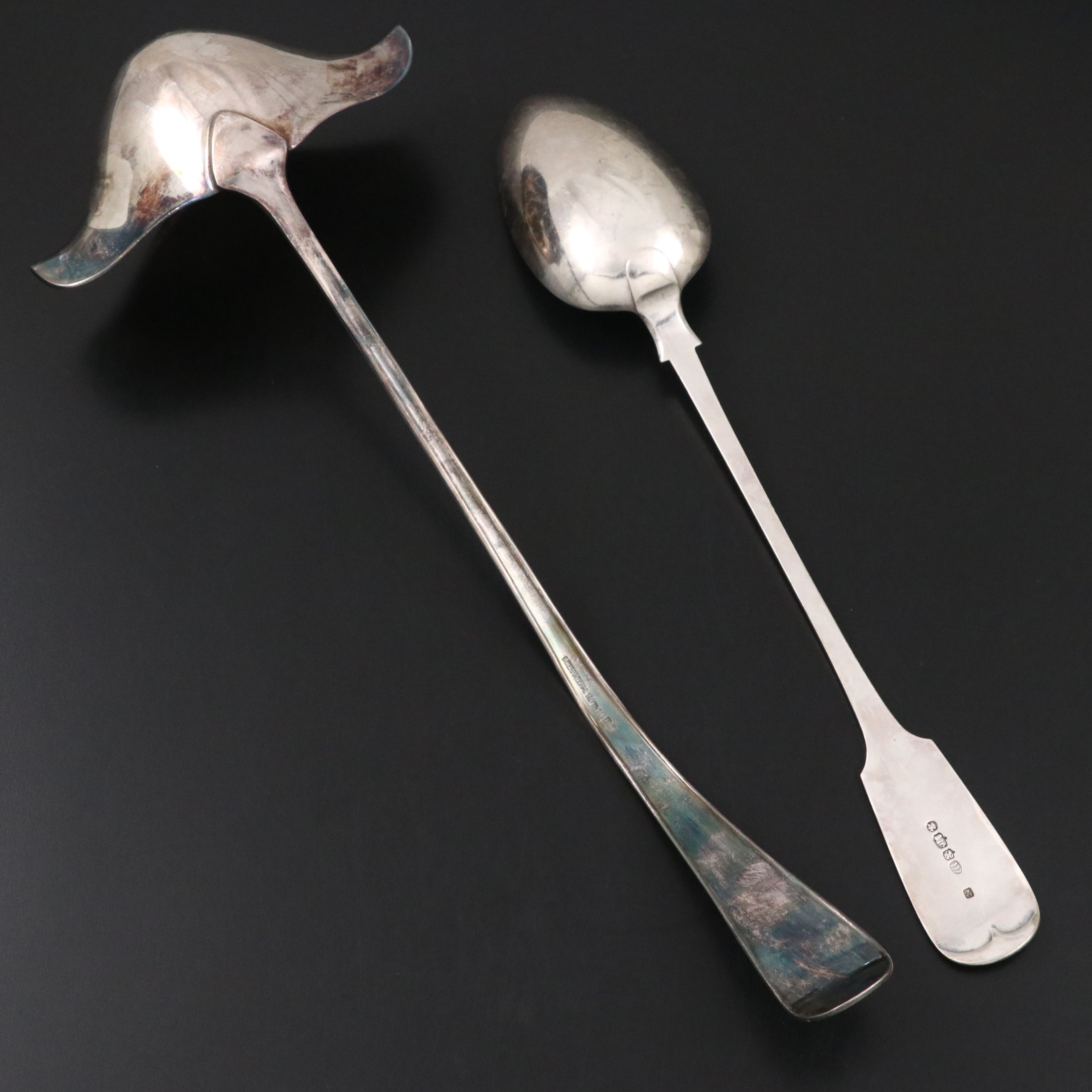 Towle with Other Sterling Fiddle Spoons and Silver Plate Serving Utensils