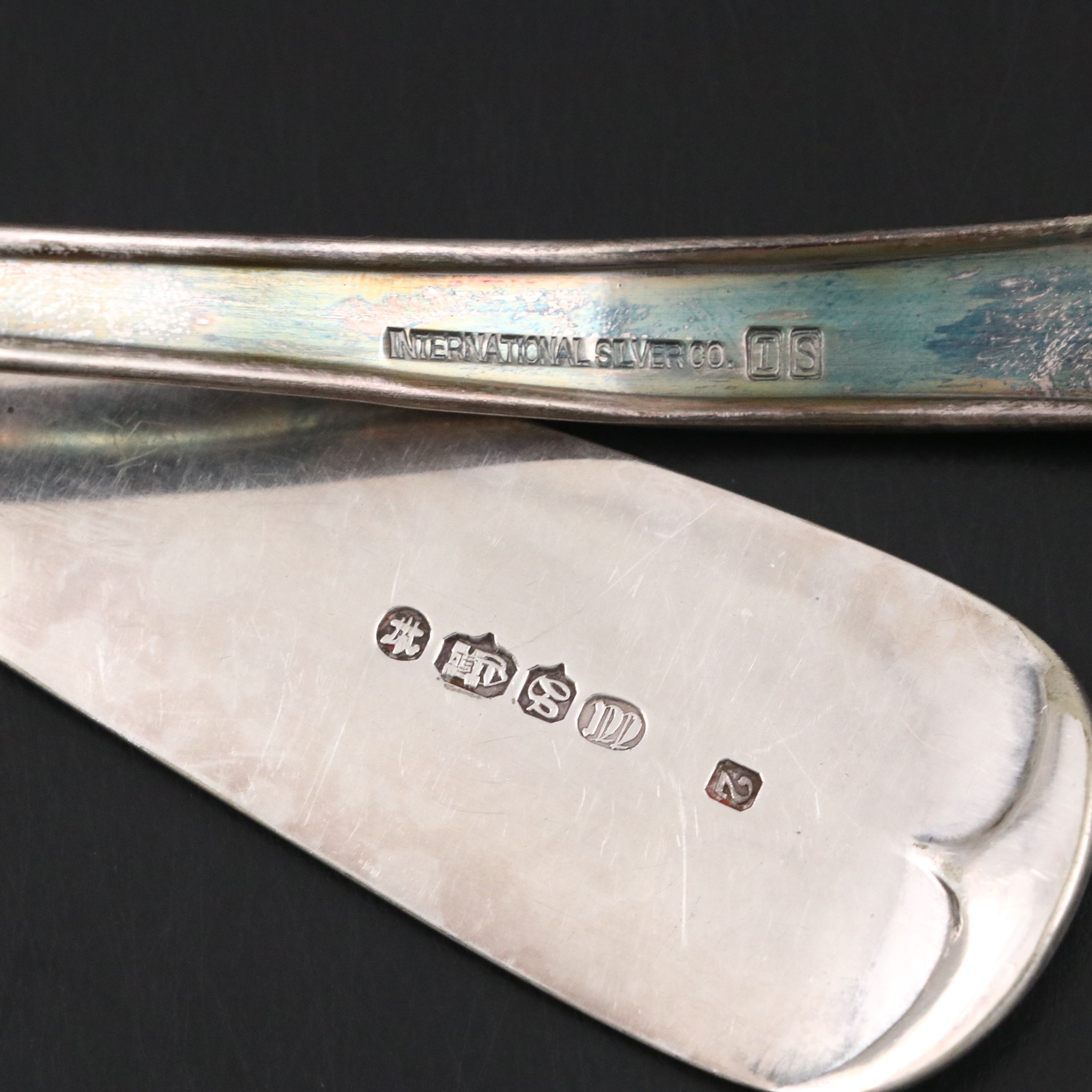 Towle with Other Sterling Fiddle Spoons and Silver Plate Serving Utensils