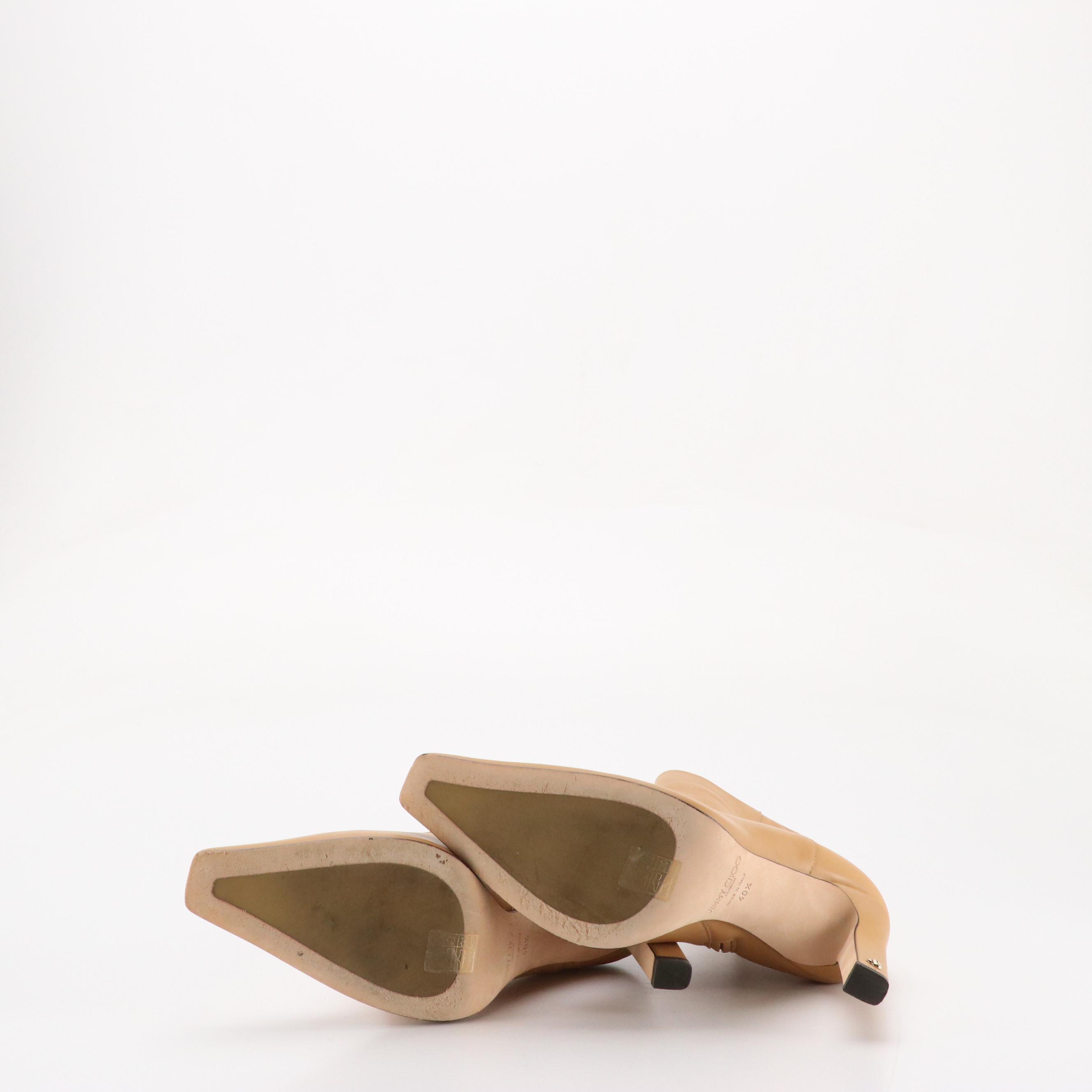 Jimmy Choo Square-Toe Mid Calf Boots in Smooth Beige Leather