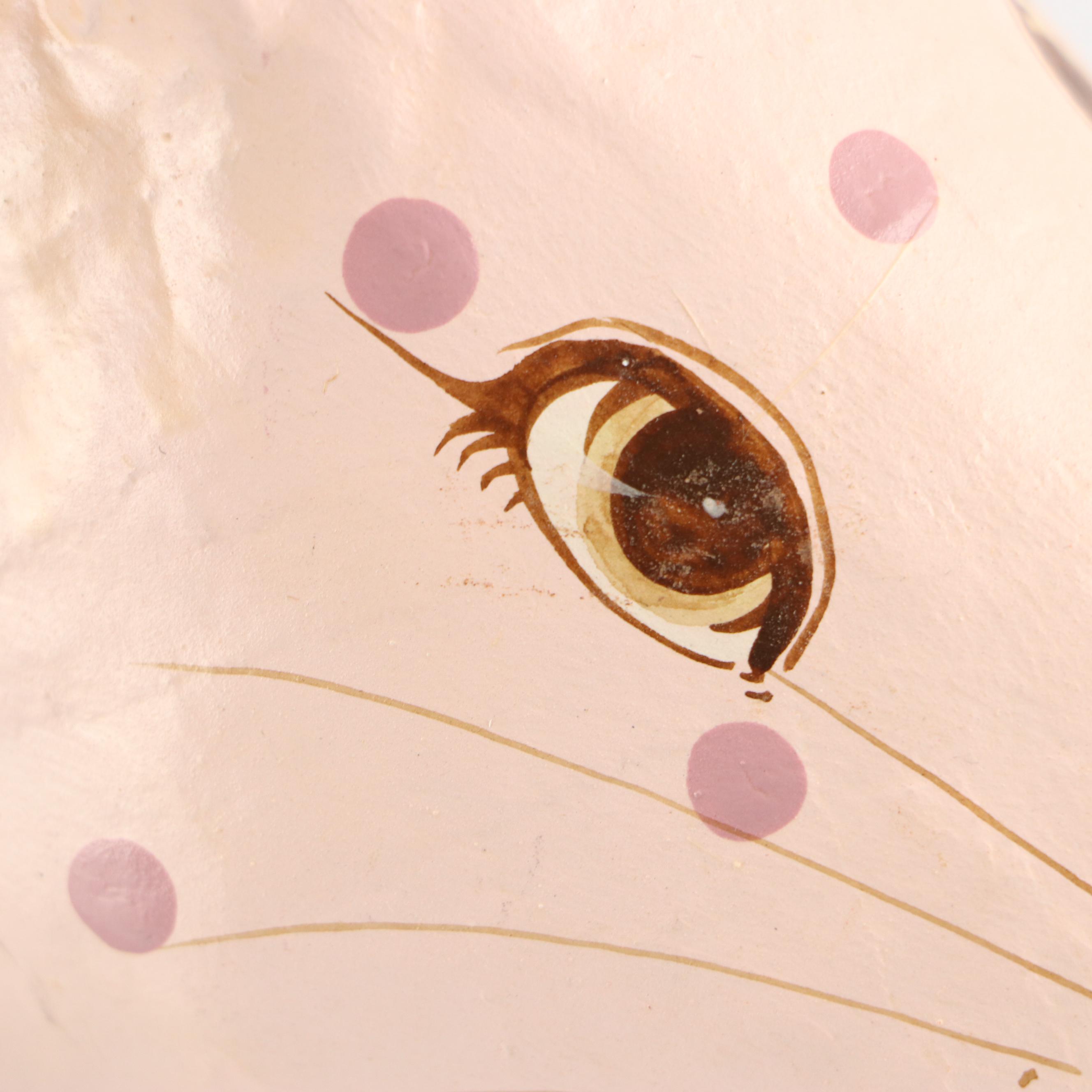 Hand Painted Papier-Mâché Easter Bunny Figurines with Egg Nest Baskets