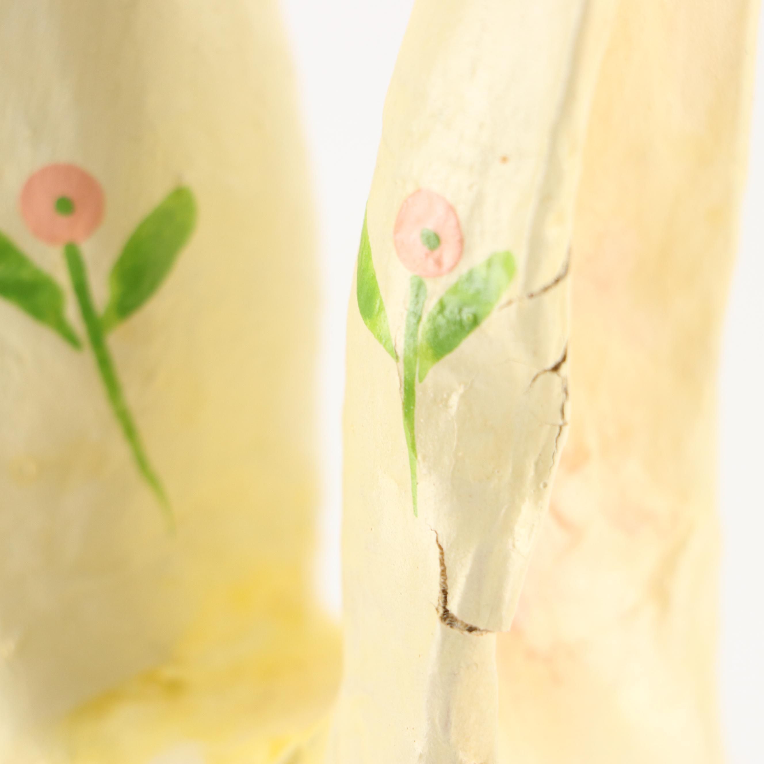 Hand Painted Papier-Mâché Easter Bunny Figurines with Egg Nest Baskets