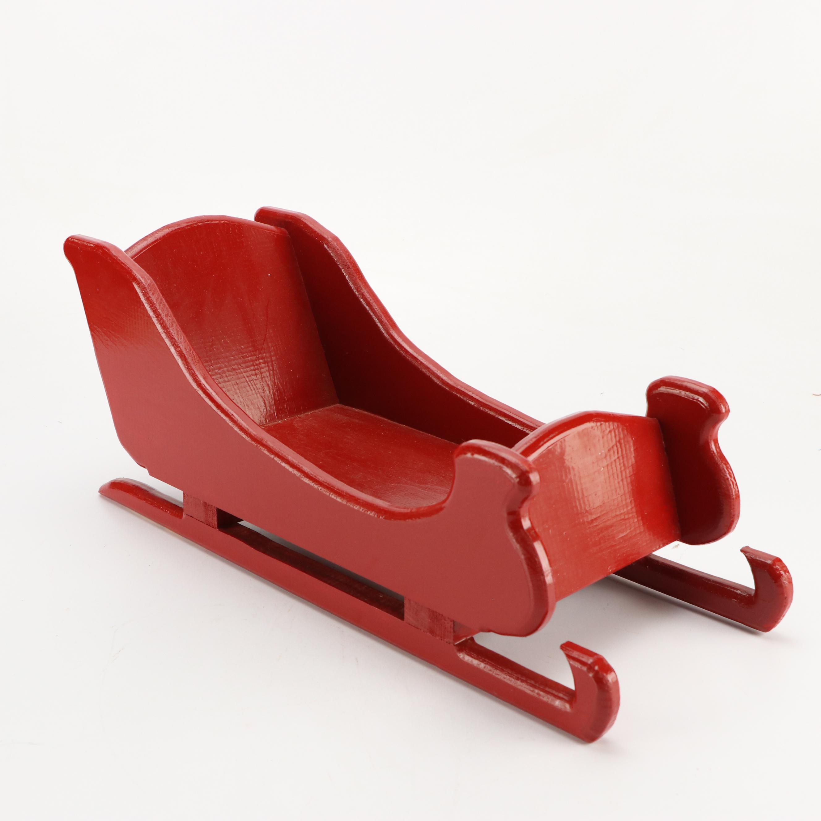 Folk Art Style Metal Christmas Tree with Jubilant Angels and Red Wooden Sleigh