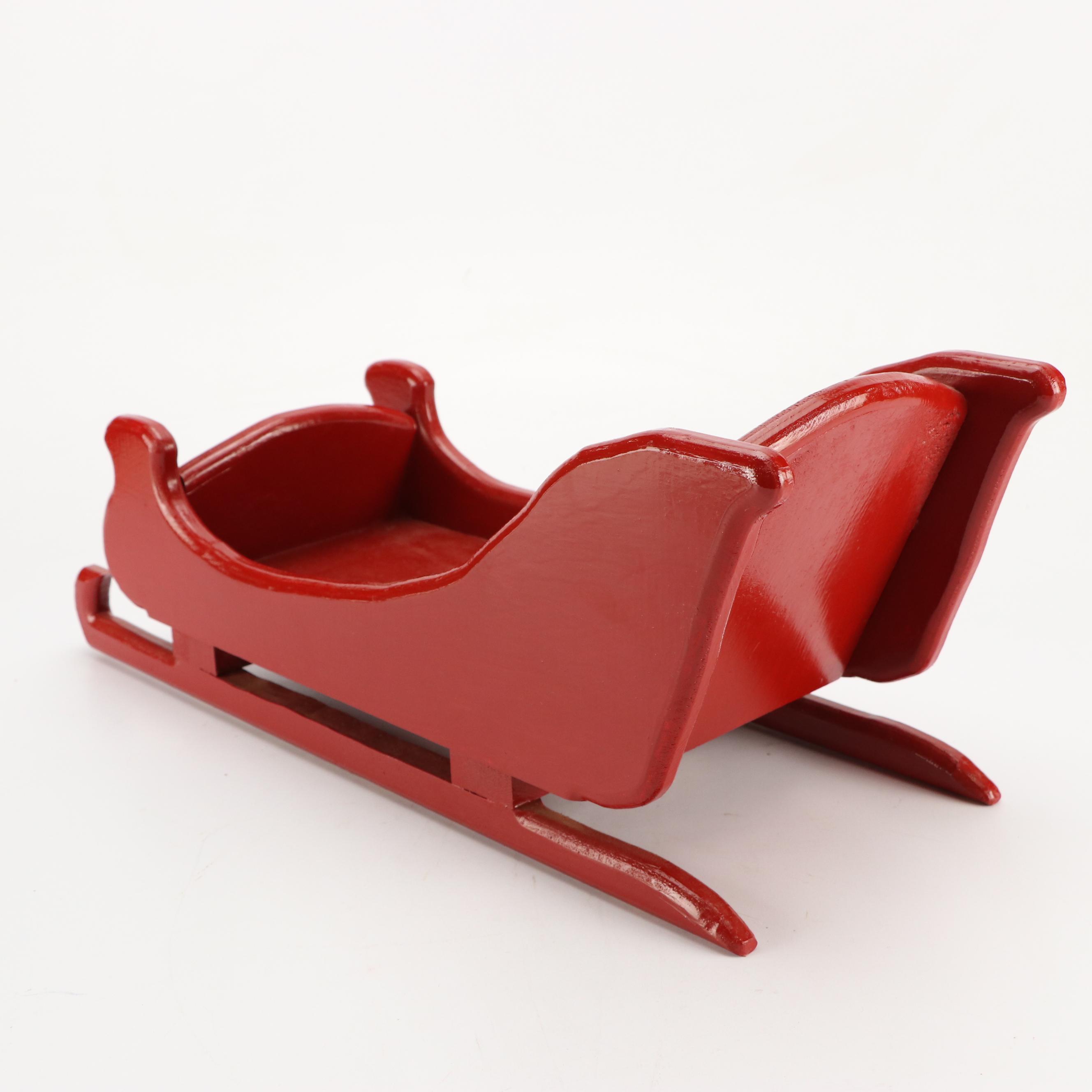 Folk Art Style Metal Christmas Tree with Jubilant Angels and Red Wooden Sleigh