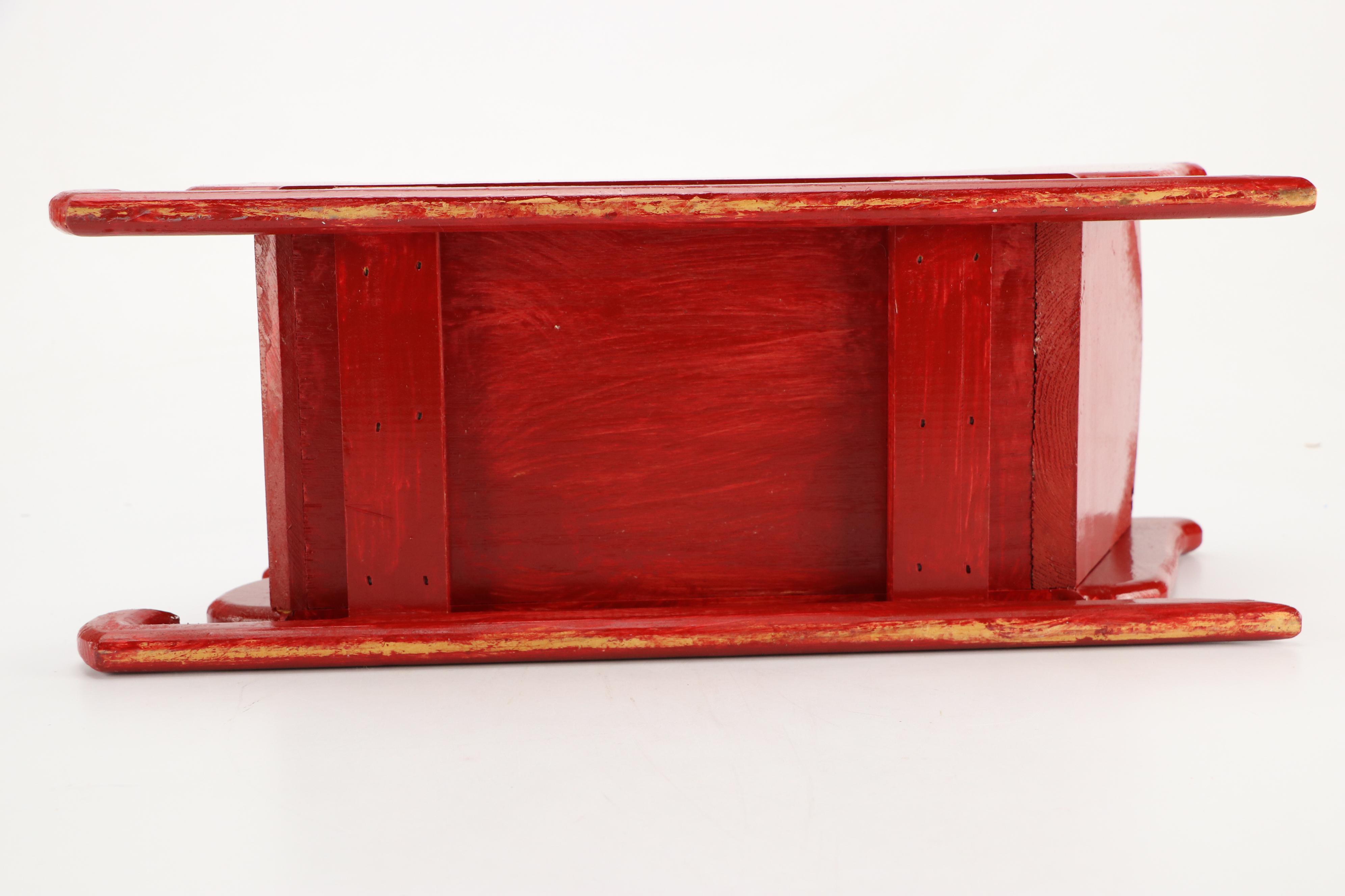 Folk Art Style Metal Christmas Tree with Jubilant Angels and Red Wooden Sleigh