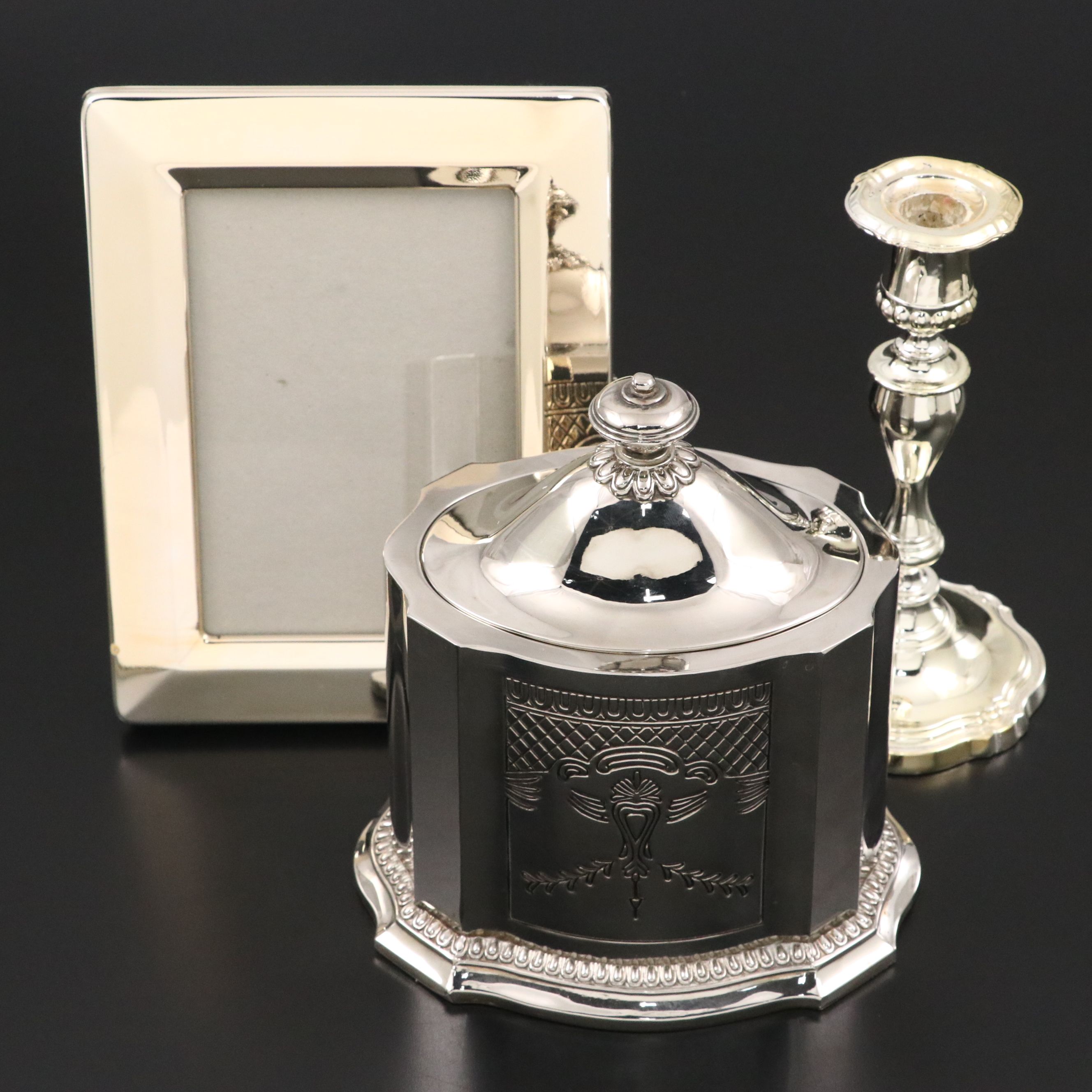 Godinger Silver Plate Tea Caddy with Candle Holder and Picture Frame