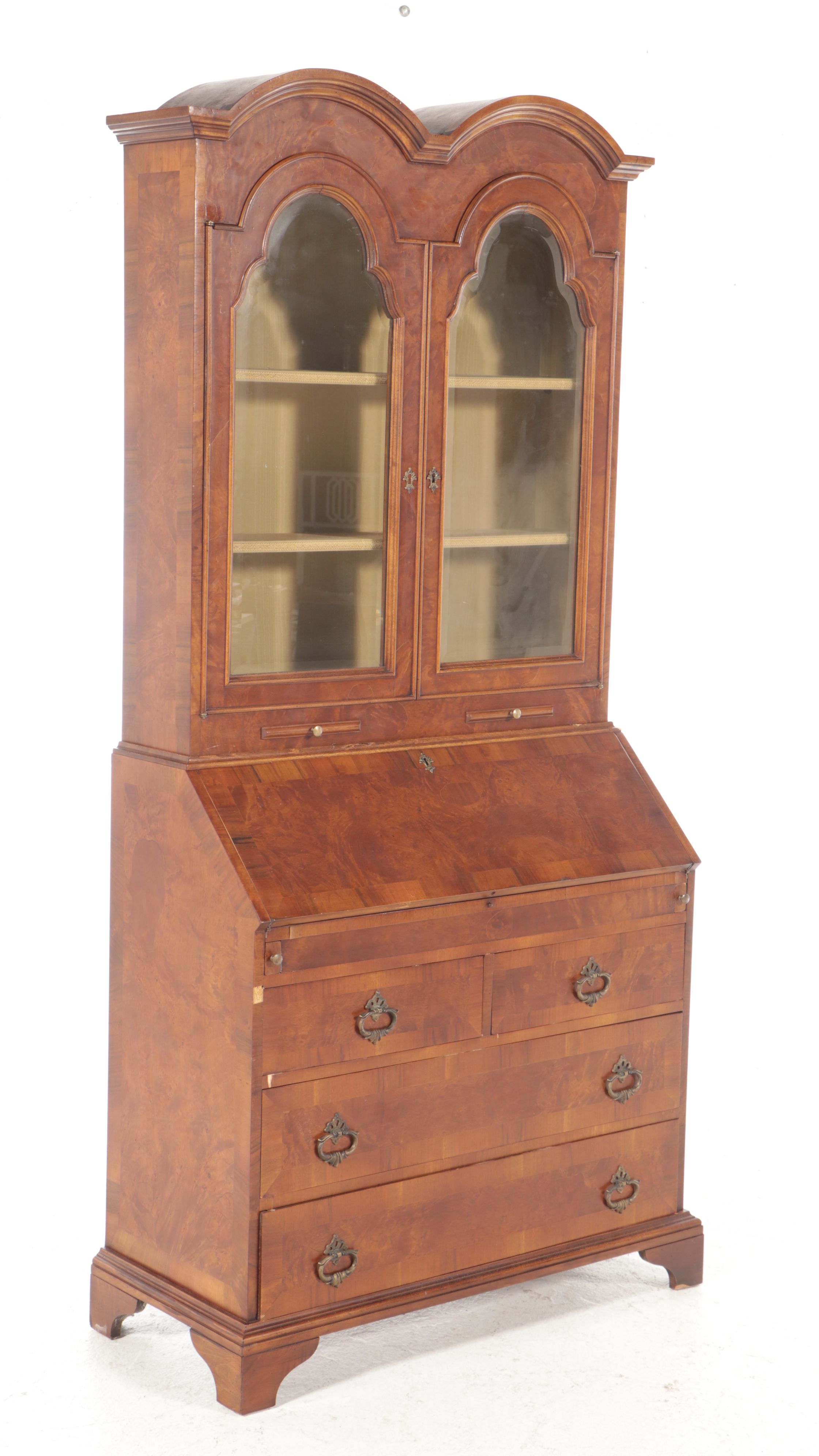 George III Style Mahogany Double-Bonnet Drop Front Desk with Hutch, 20th Century