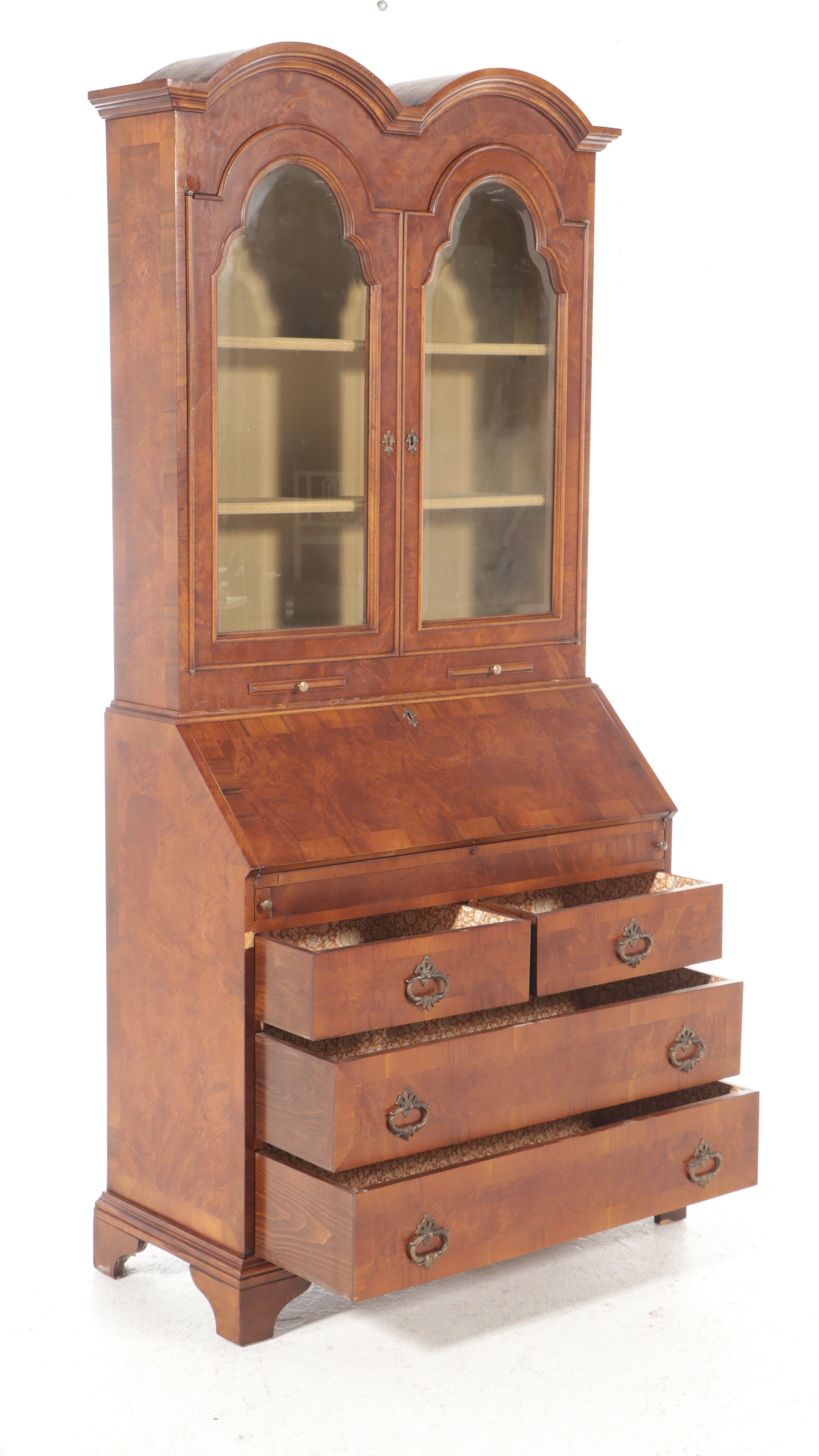 George III Style Mahogany Double-Bonnet Drop Front Desk with Hutch, 20th Century