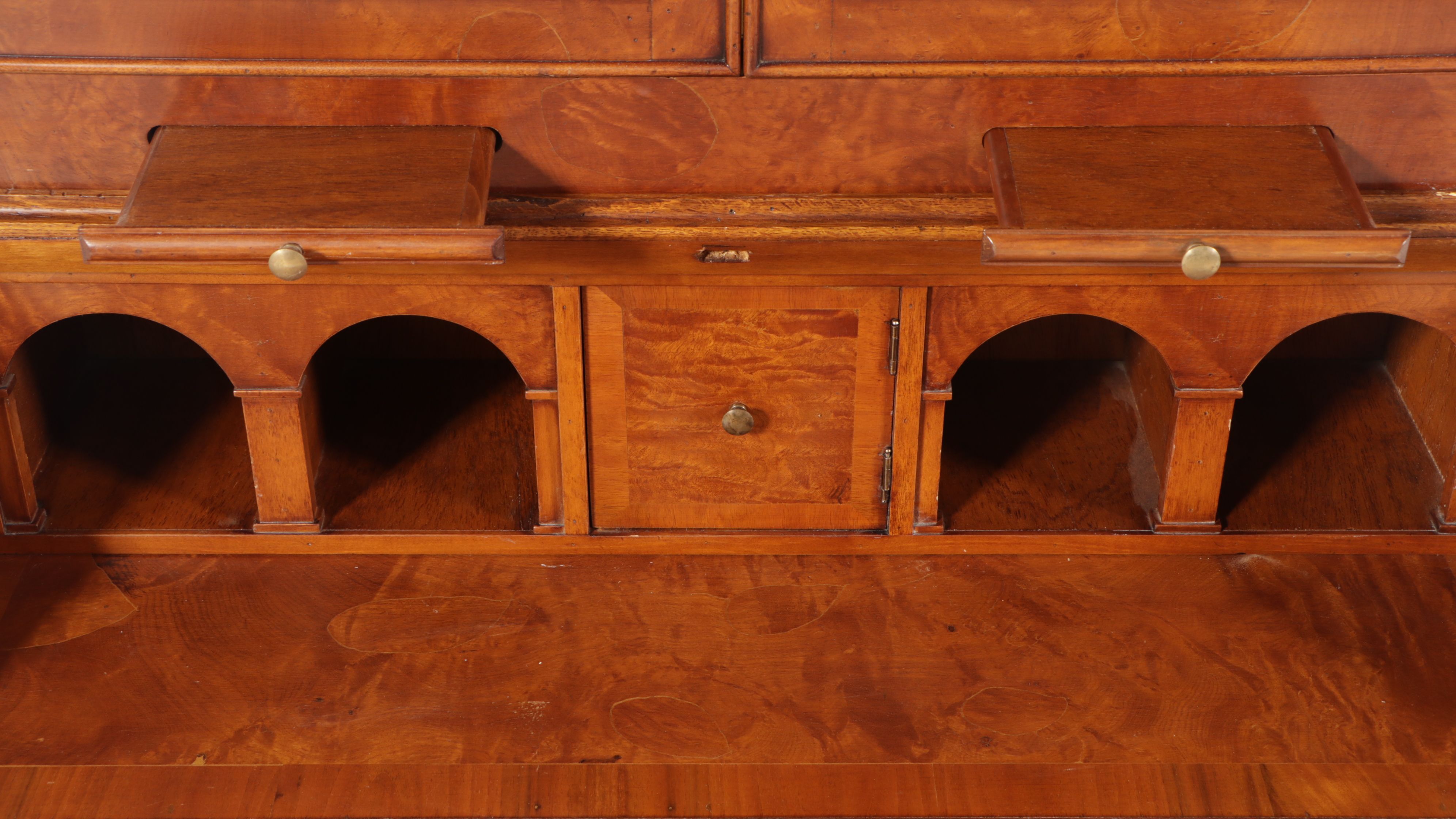 George III Style Mahogany Double-Bonnet Drop Front Desk with Hutch, 20th Century