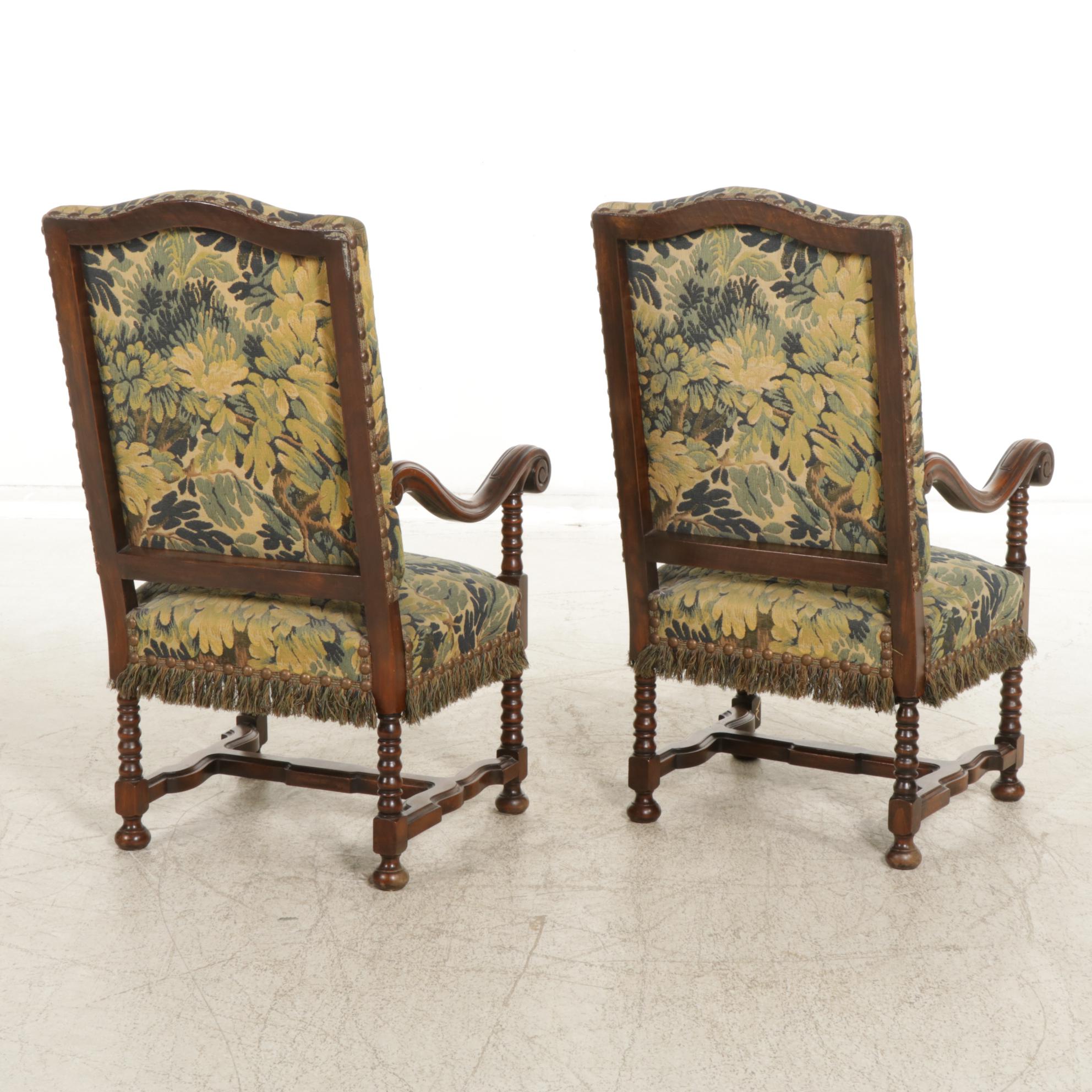 Pair of French Renaissance Revival Carved Walnut Armchairs