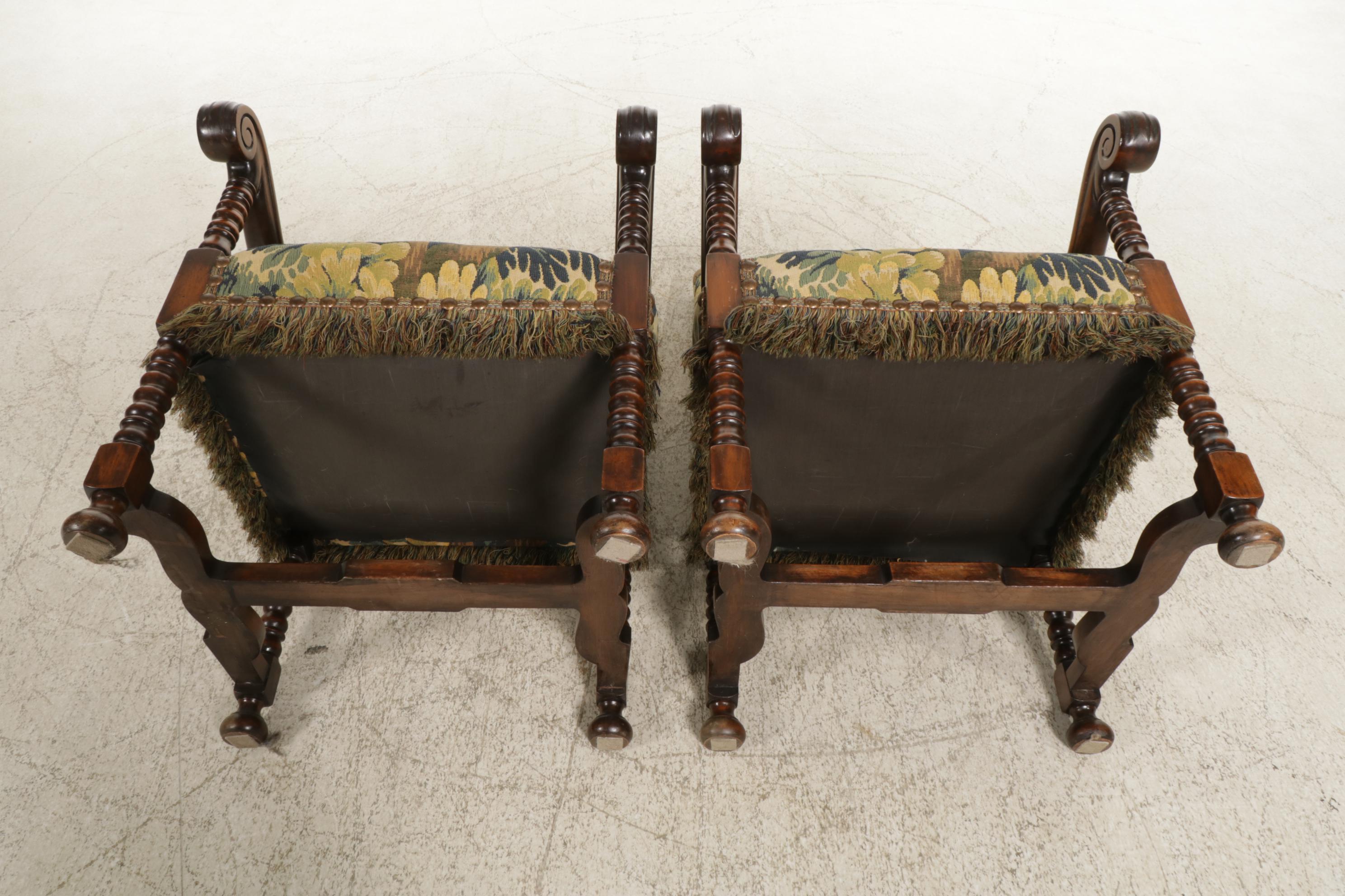 Pair of French Renaissance Revival Carved Walnut Armchairs