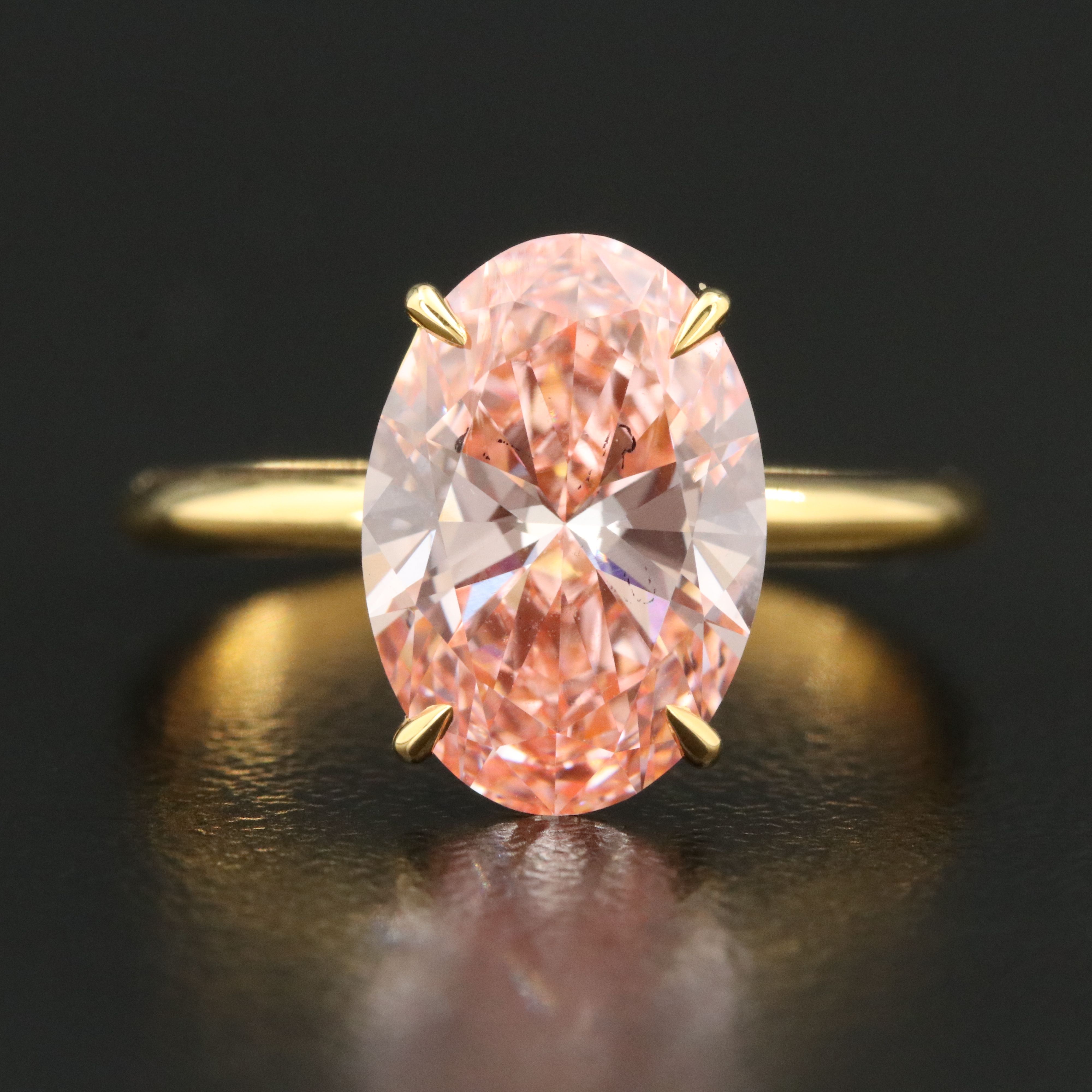 18K 3.09 CT Lab Grown Fancy Pink Diamond Solitaire Ring with IGI Report