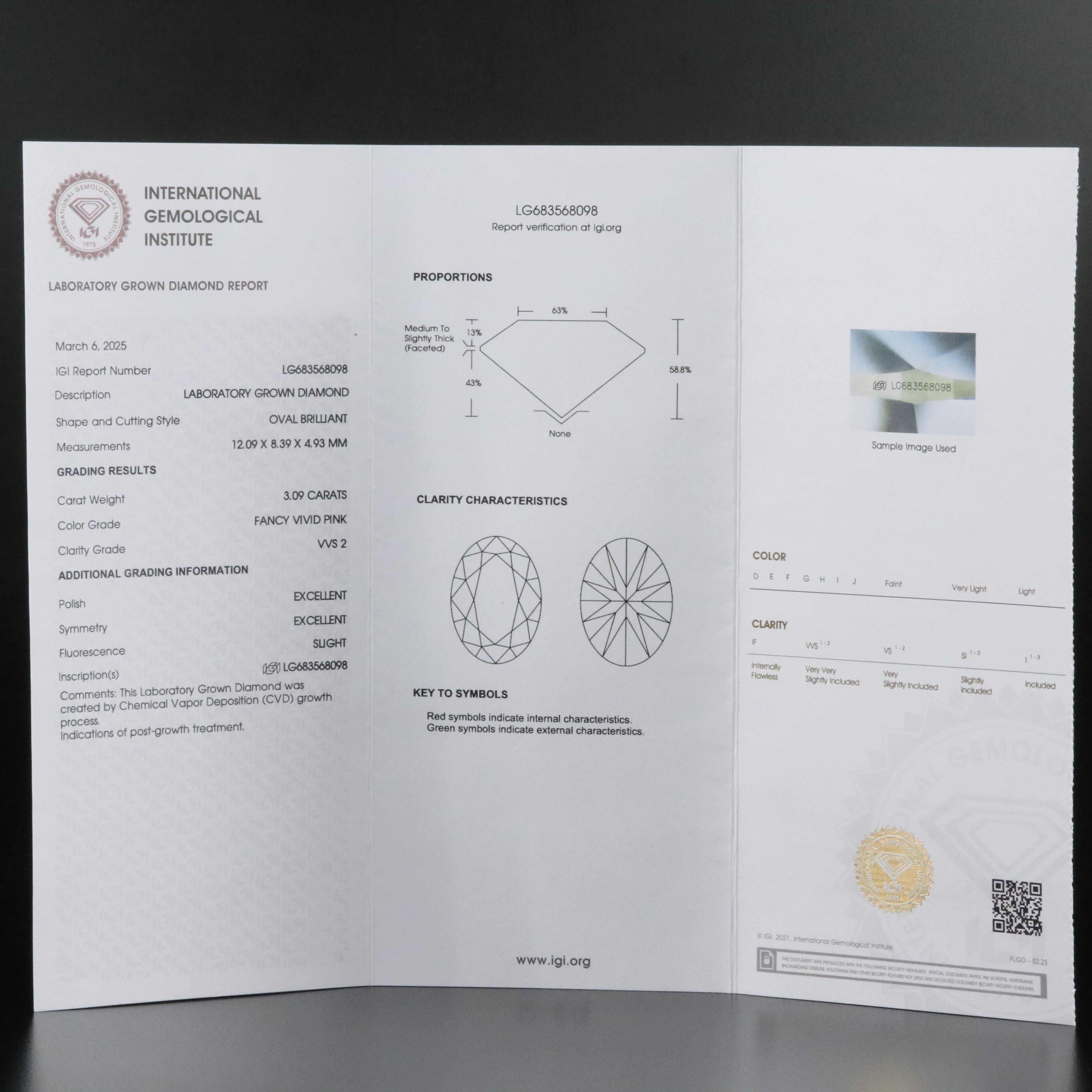 18K 3.09 CT Lab Grown Fancy Pink Diamond Solitaire Ring with IGI Report