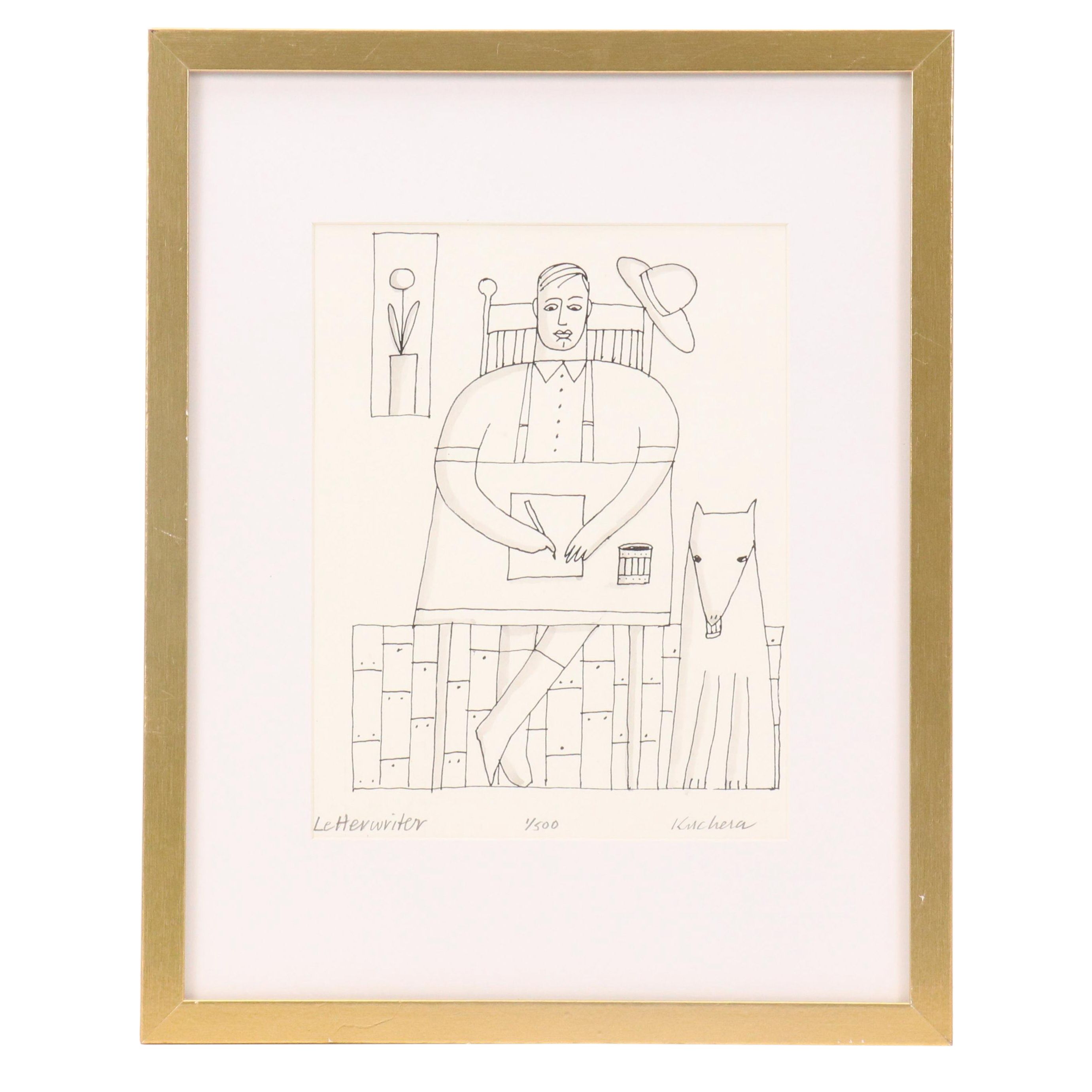 John Kuchera Hand-Shaded Engraving "Letterwriter," 21st Century