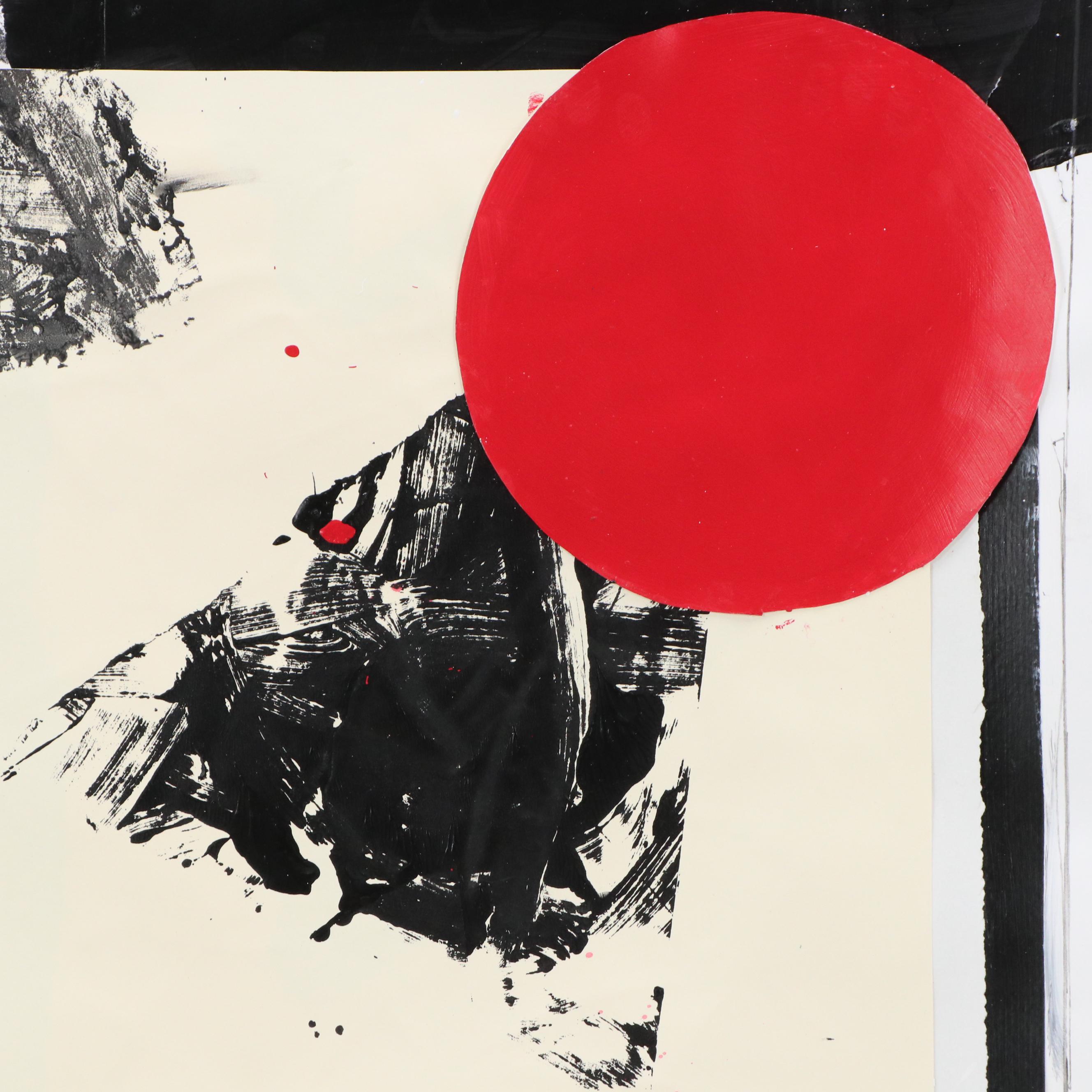 Robbie Kemper Abstract Mixed Media Collage "Massive Red Dot," 2025
