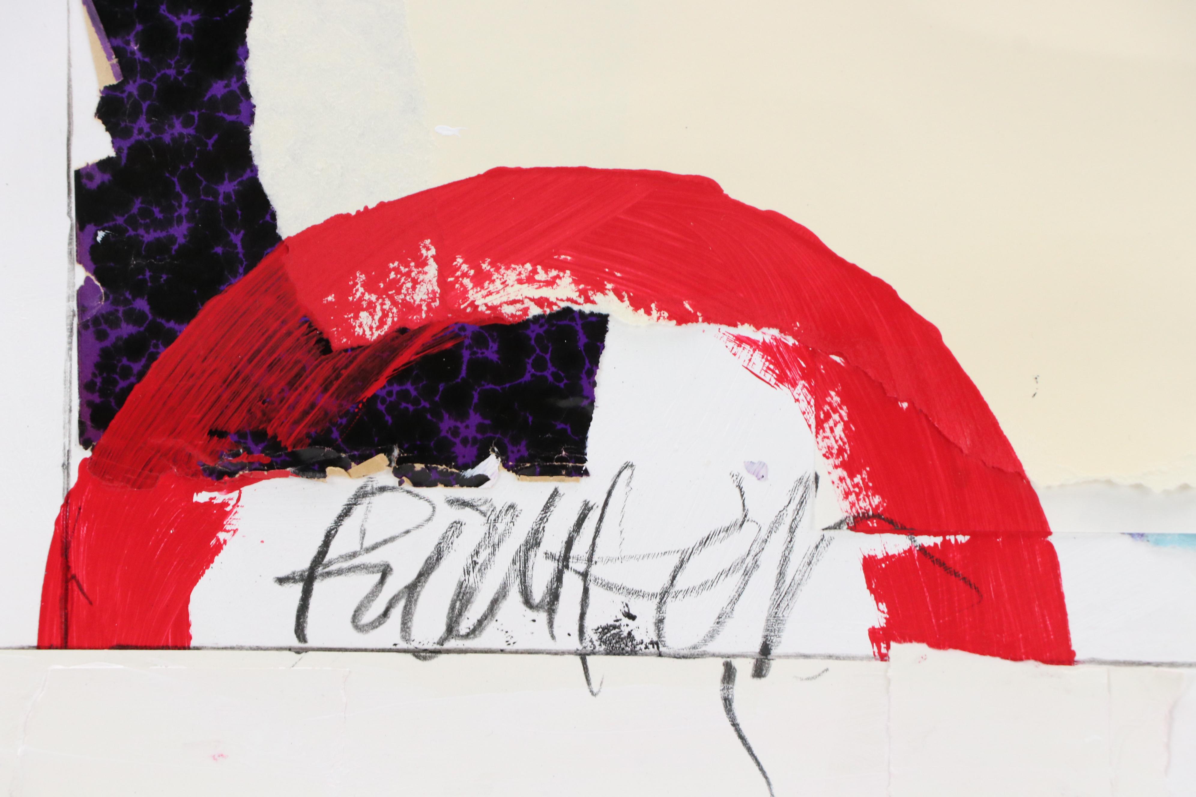 Robbie Kemper Abstract Mixed Media Collage "Massive Red Dot," 2025