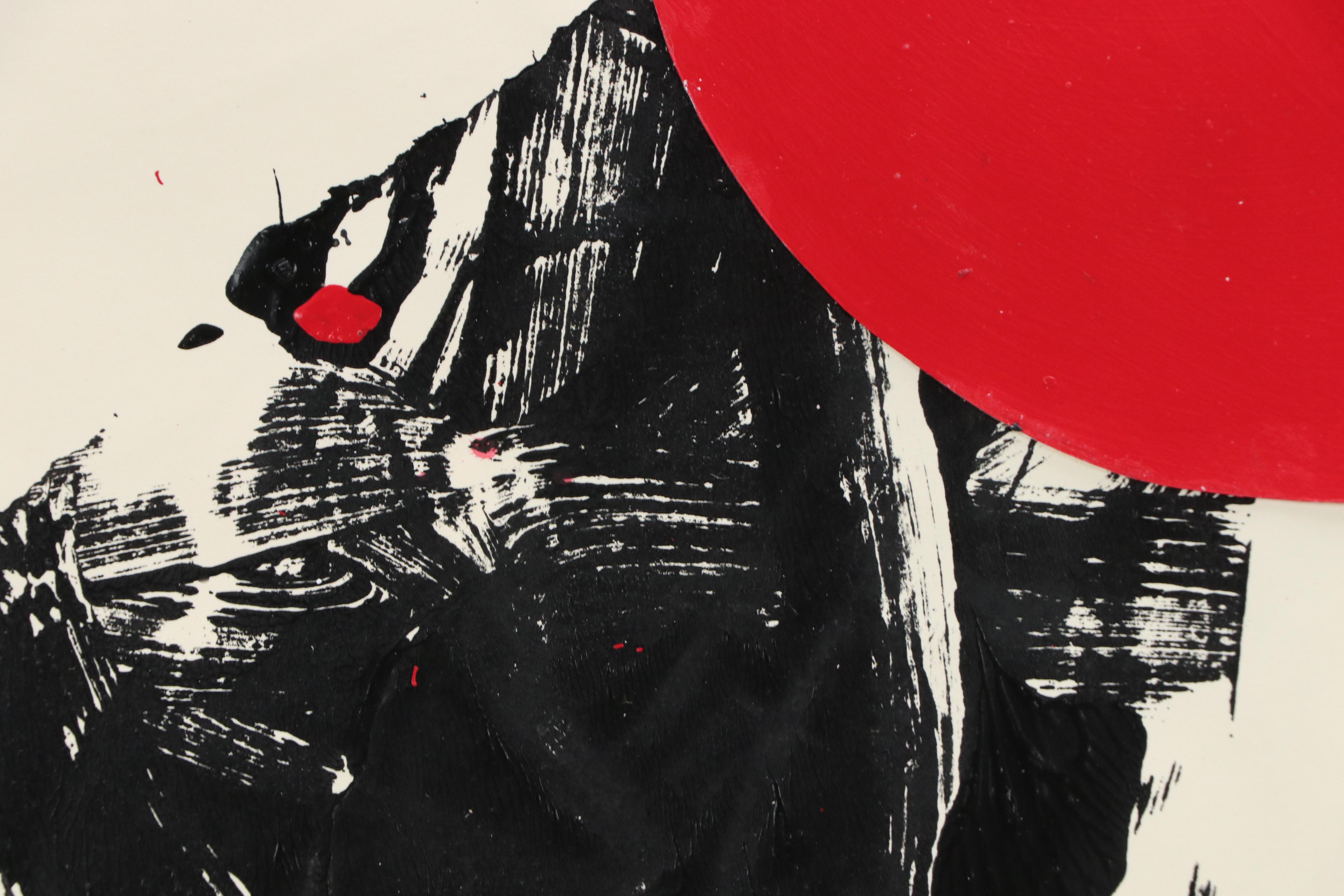 Robbie Kemper Abstract Mixed Media Collage "Massive Red Dot," 2025