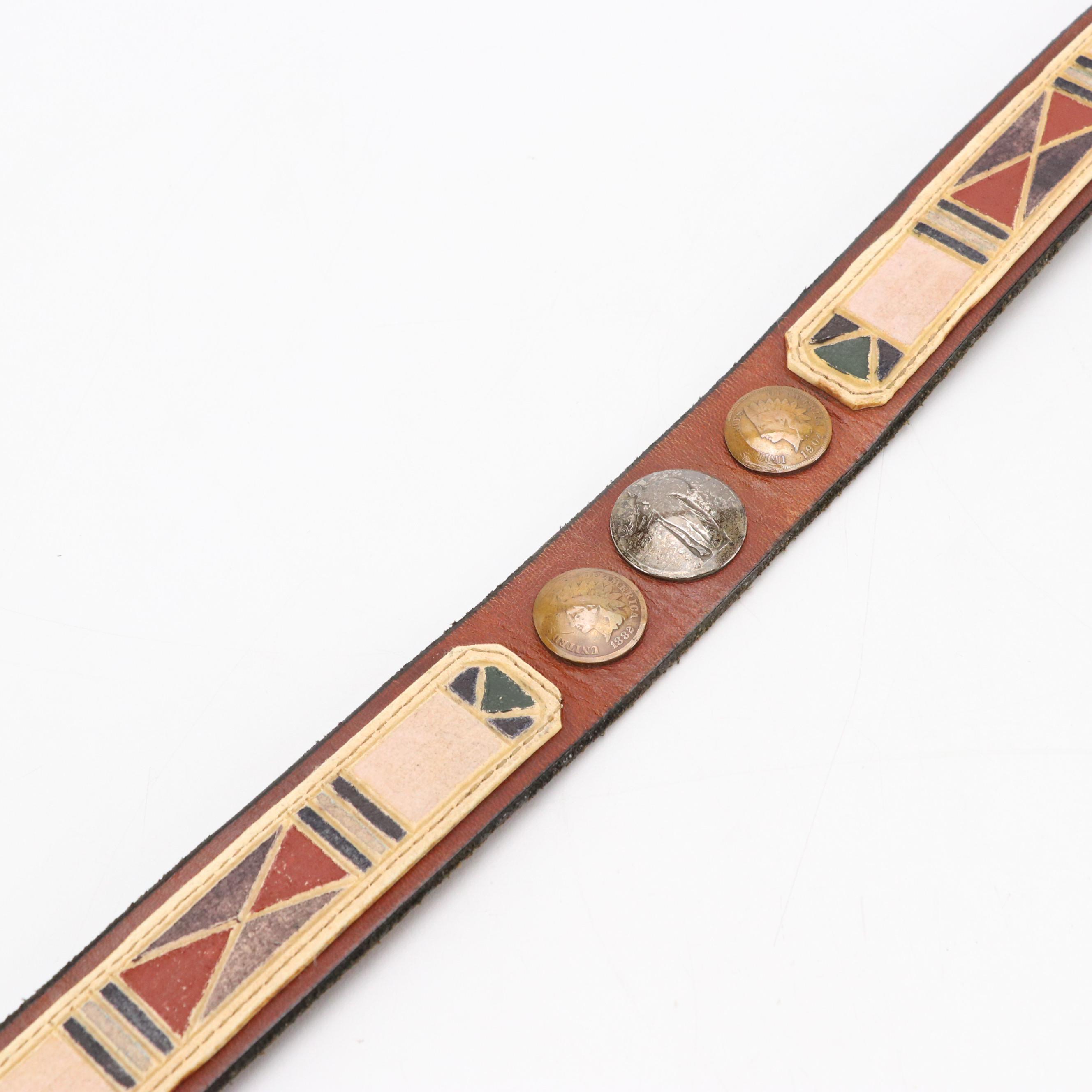 Southwestern Indian Head Cent/Standing Liberty Quarter Tooled Leather Belt