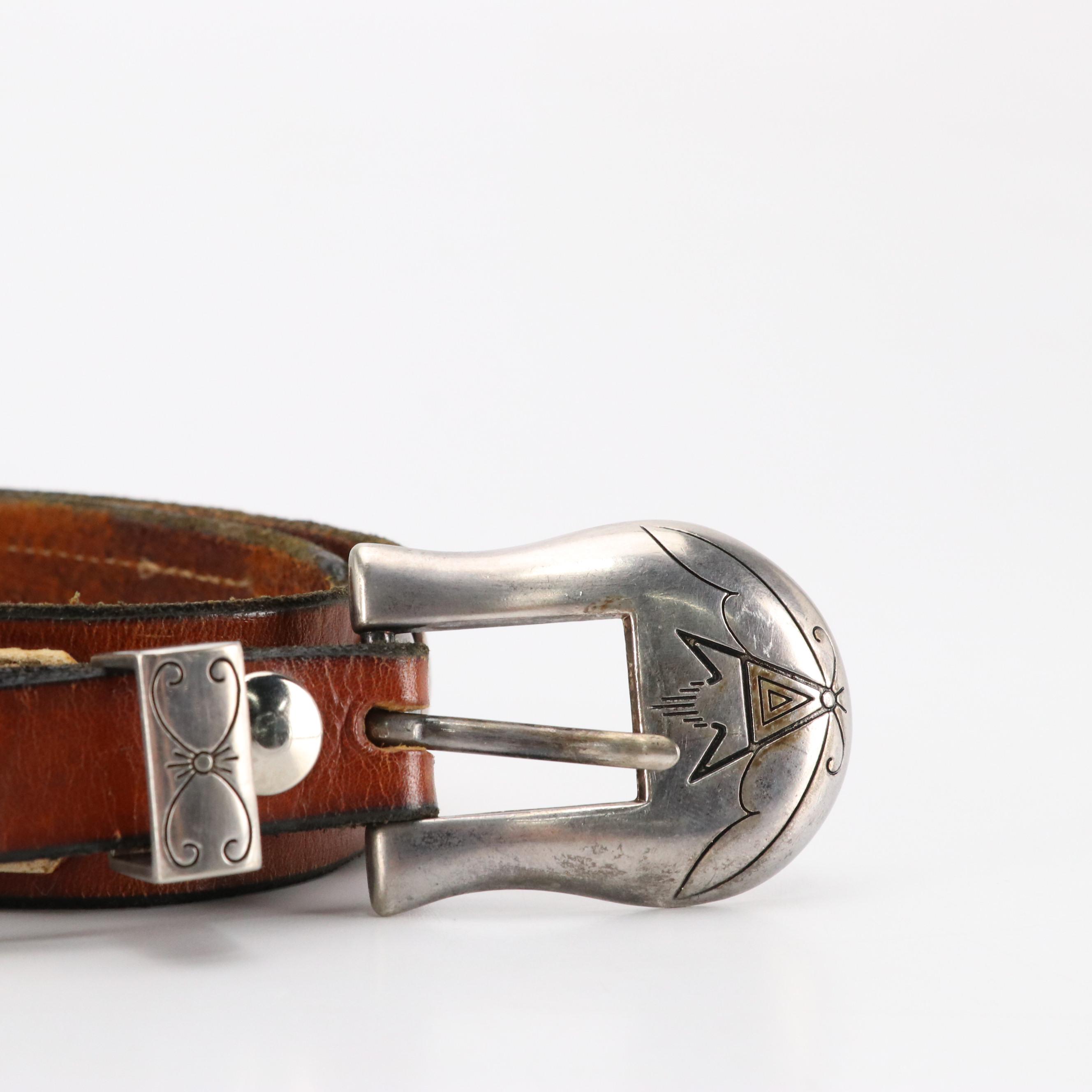 Southwestern Indian Head Cent/Standing Liberty Quarter Tooled Leather Belt