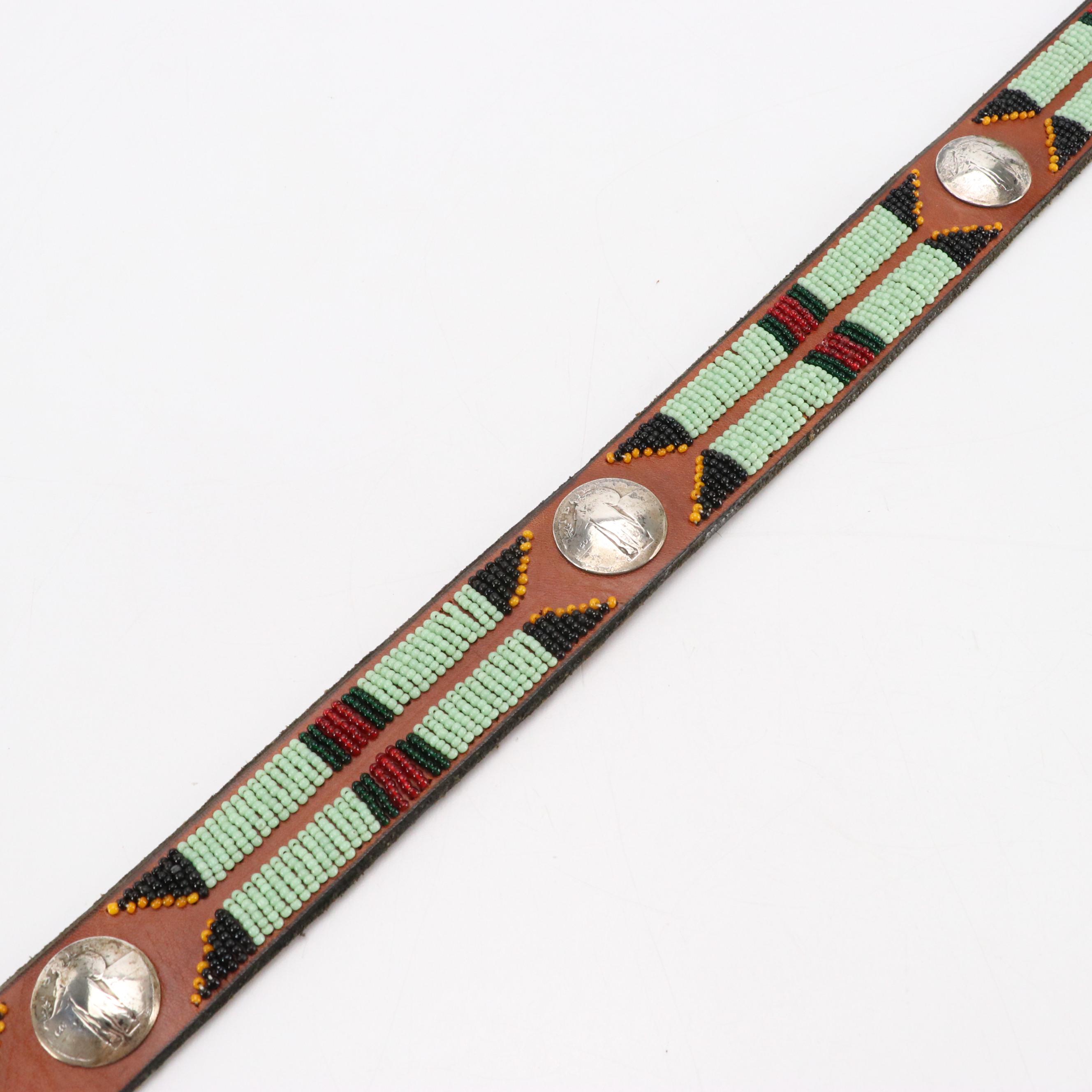 Southwestern Standing Liberty Quarter Beaded Leather Belt