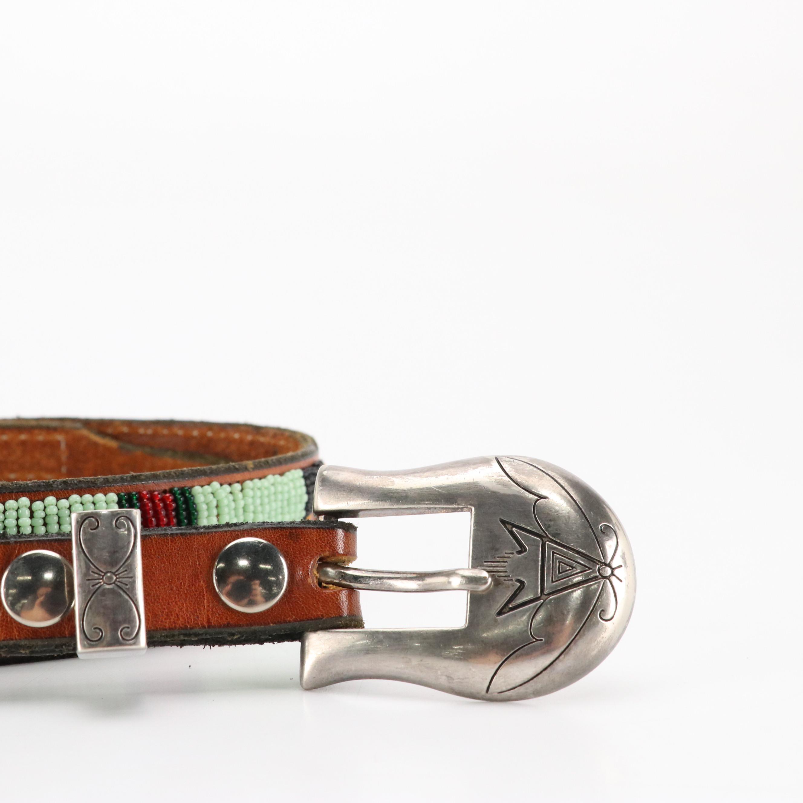 Southwestern Standing Liberty Quarter Beaded Leather Belt