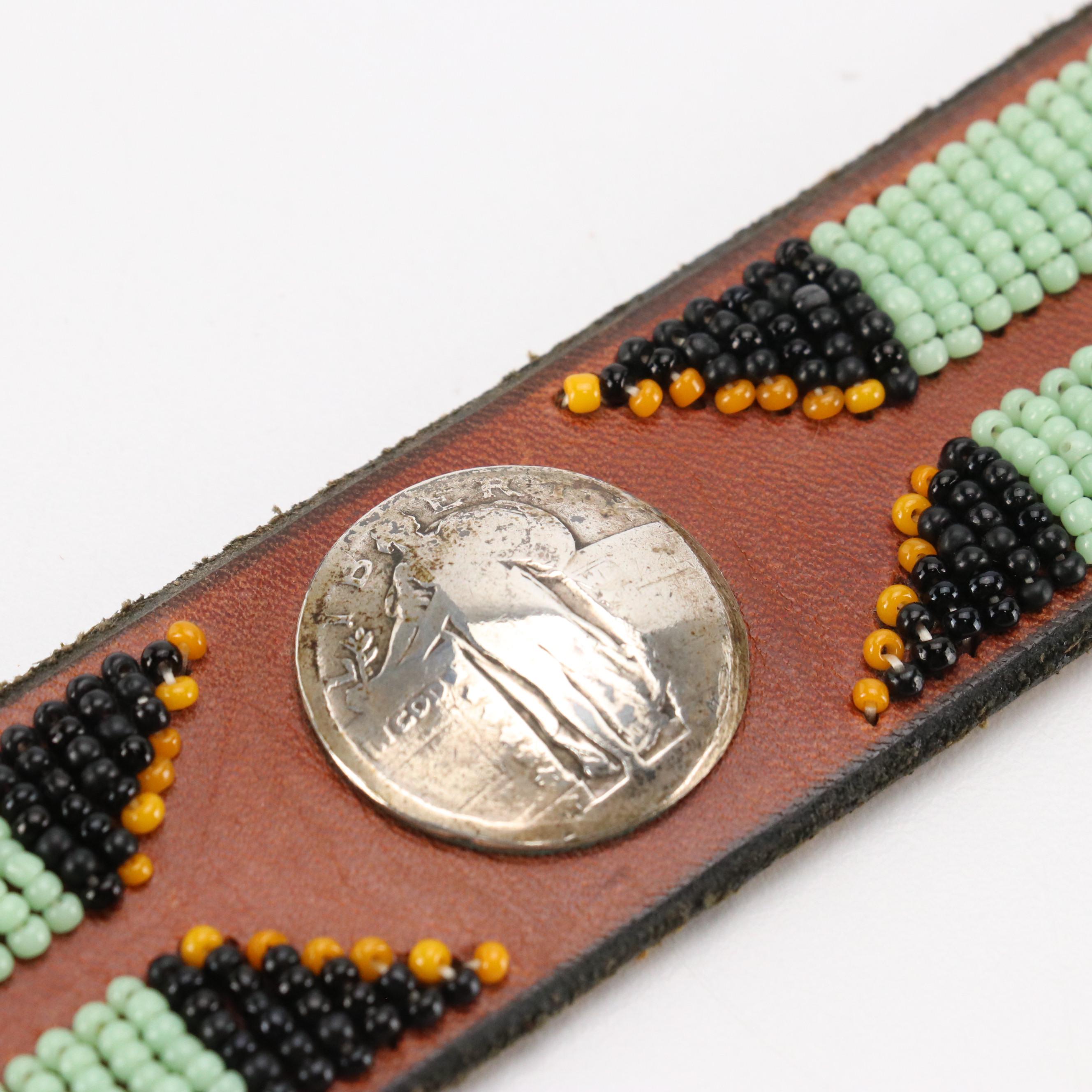 Southwestern Standing Liberty Quarter Beaded Leather Belt