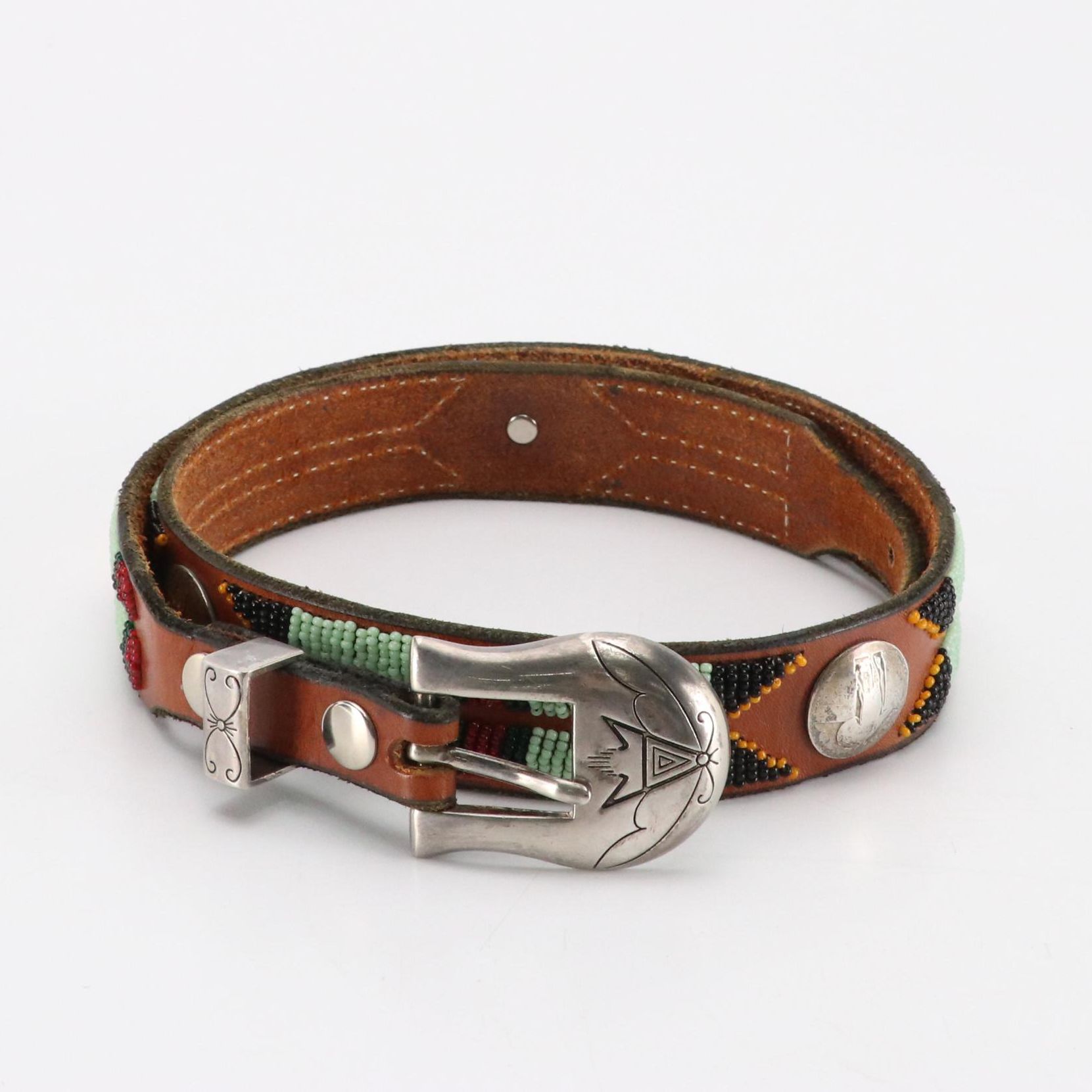 Southwestern Standing Liberty Quarter Beaded Leather Belt