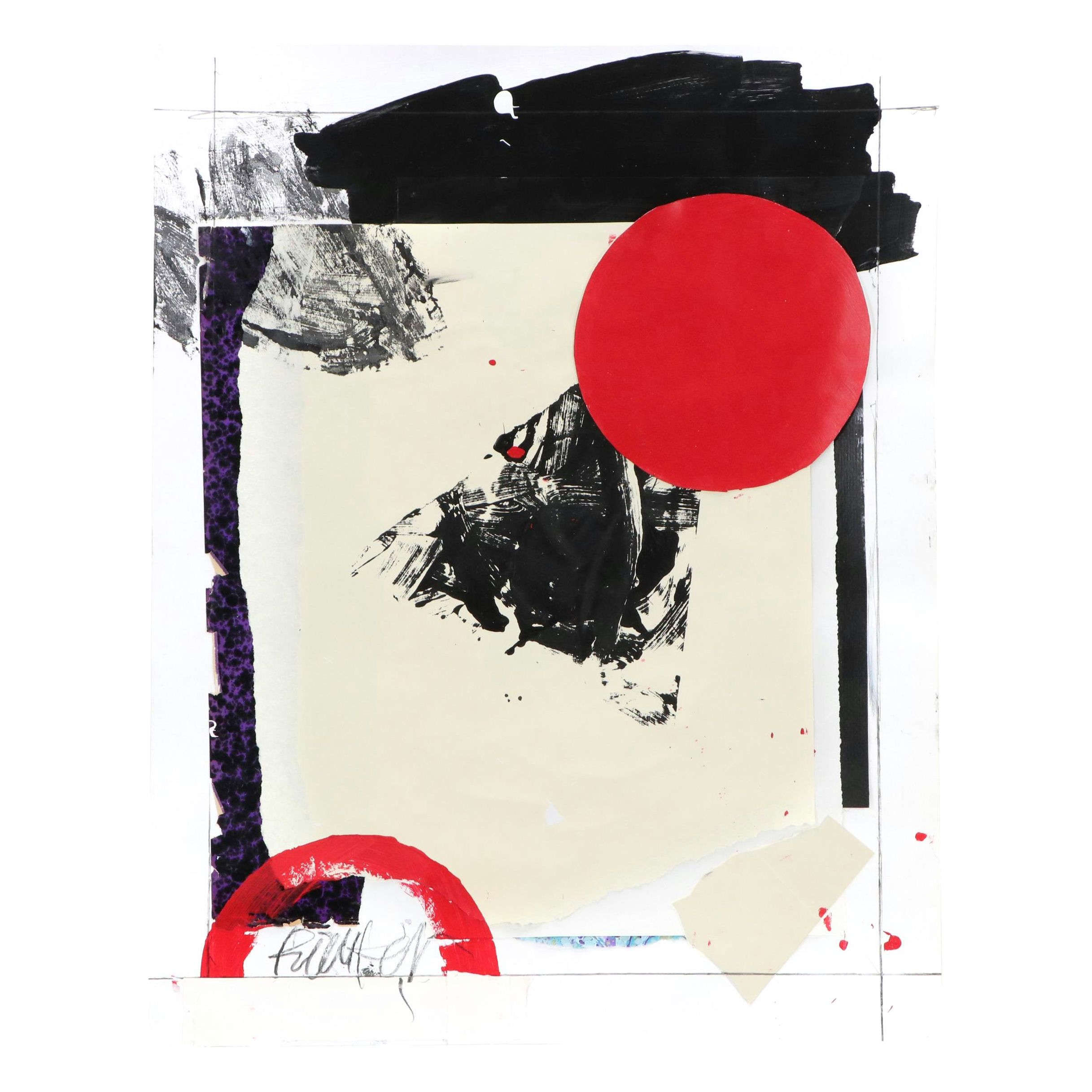 Robbie Kemper Abstract Mixed Media Collage "Massive Red Dot," 2025