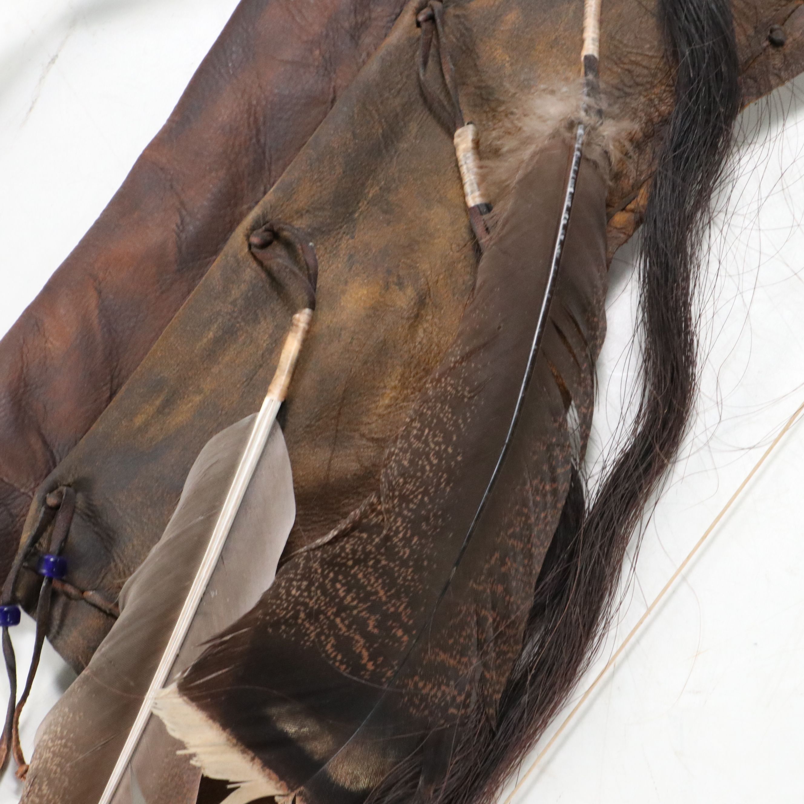 Native American Handmade Leather Quiver with Bow and Hand-Fletched Arrows