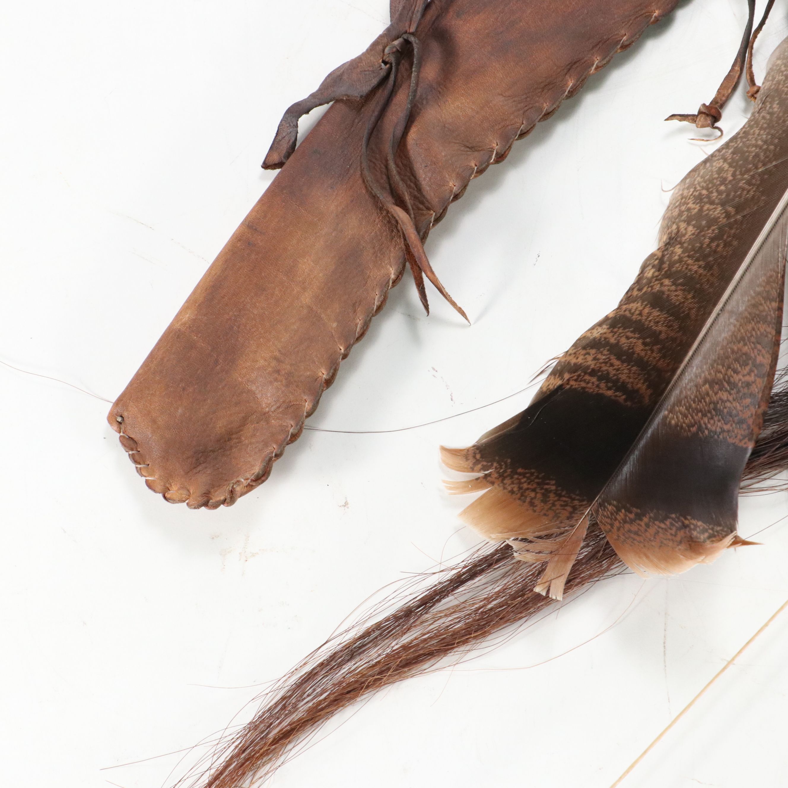 Native American Handmade Leather Quiver with Bow and Hand-Fletched Arrows