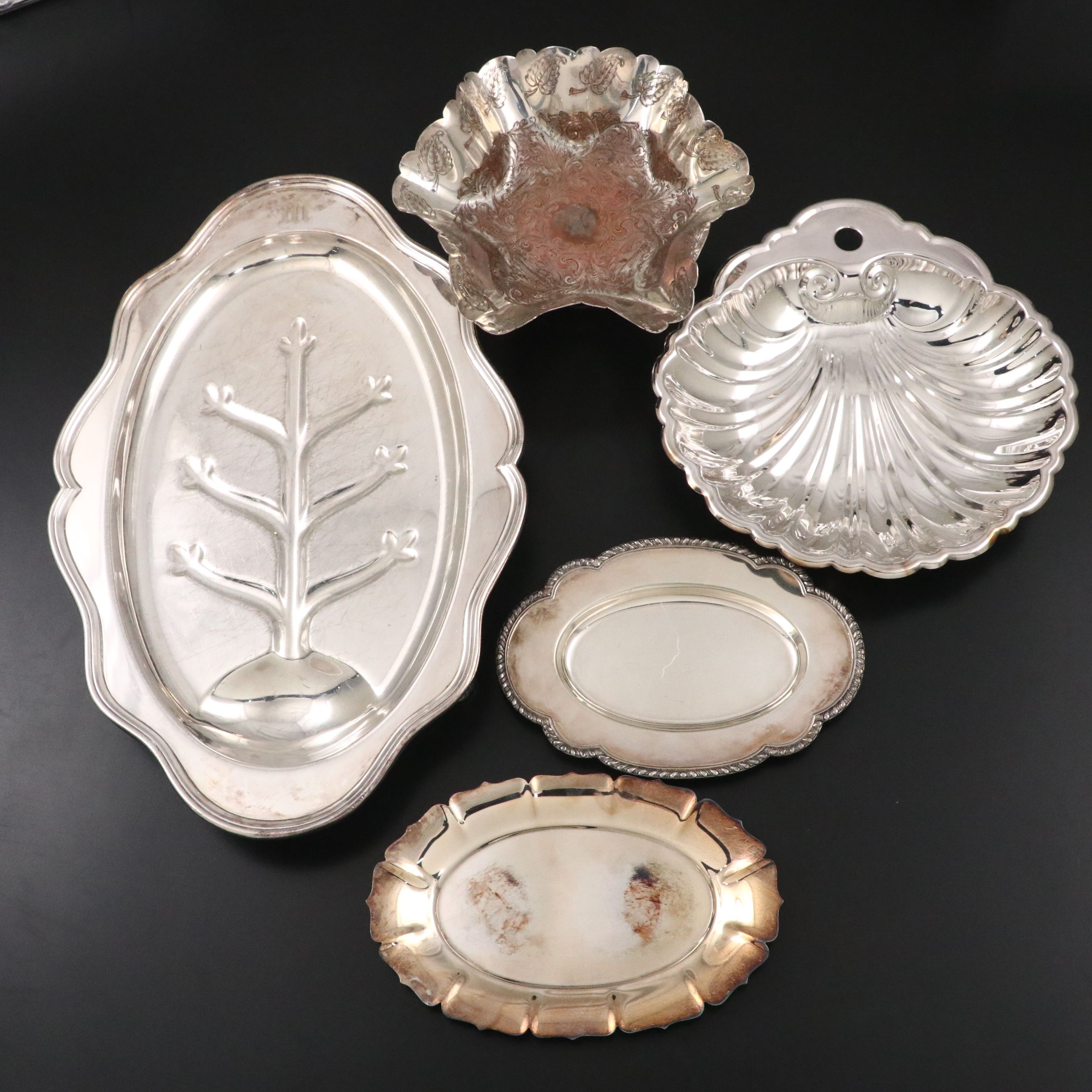 Sheffield Style Old London Footed Meat Platter with Other Silver Plate Serveware