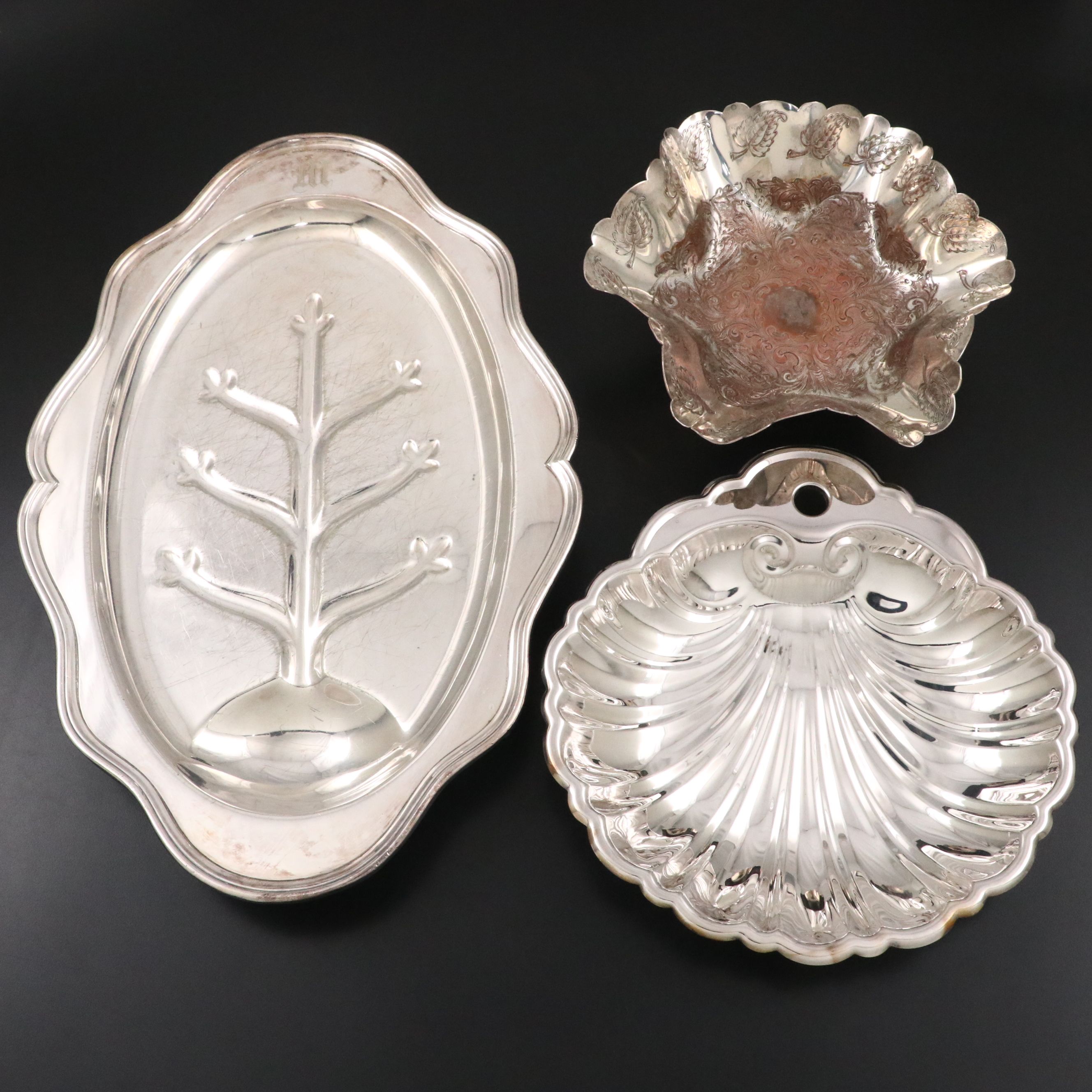 Sheffield Style Old London Footed Meat Platter with Other Silver Plate Serveware