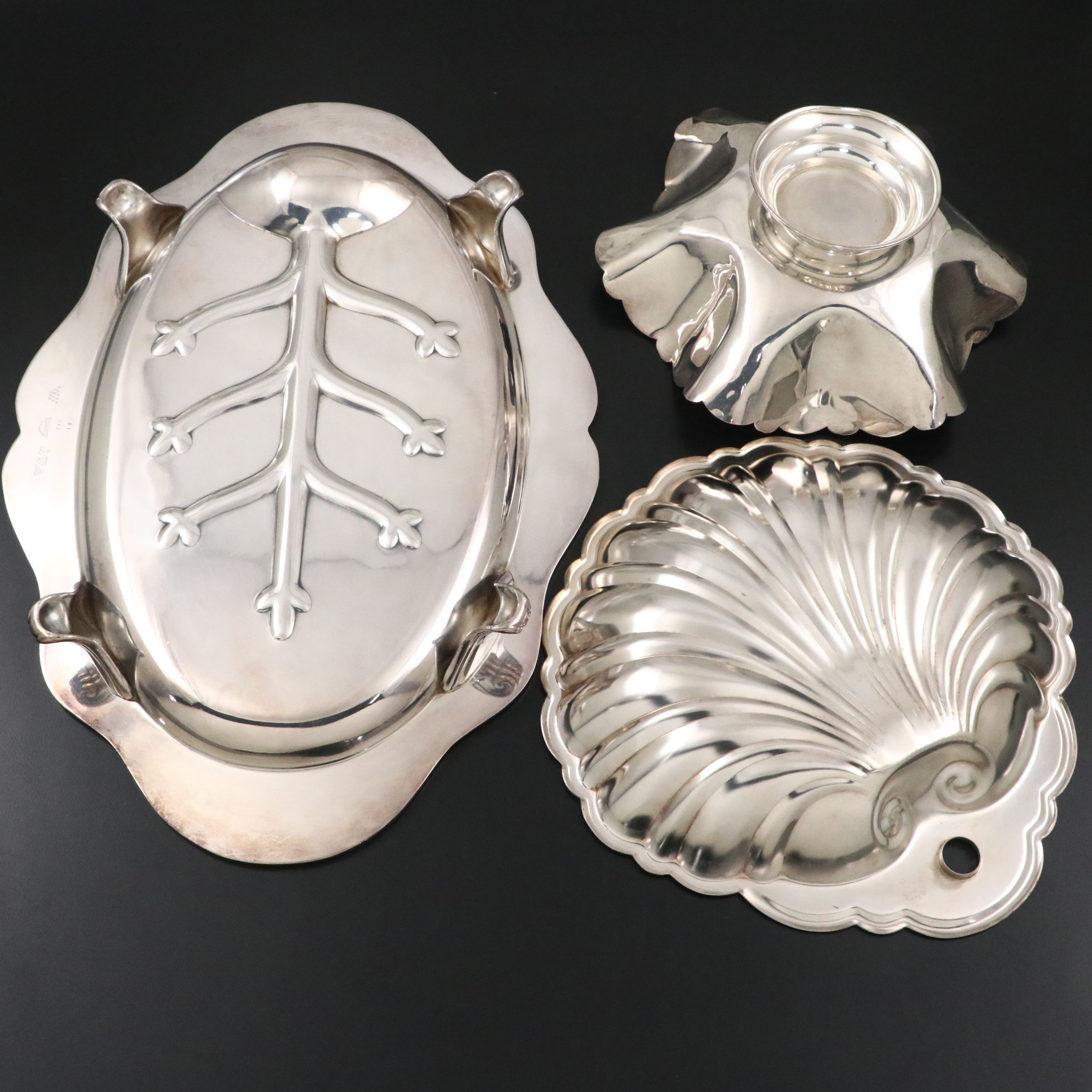 Sheffield Style Old London Footed Meat Platter with Other Silver Plate Serveware