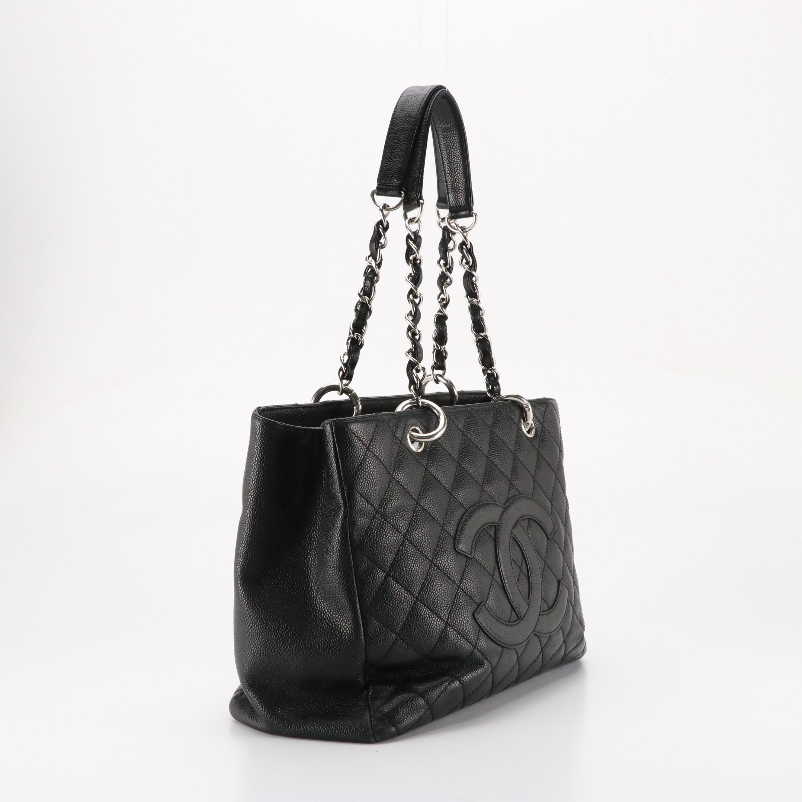 Chanel CC Grand Shopping Tote in Black Quilted Caviar Leather