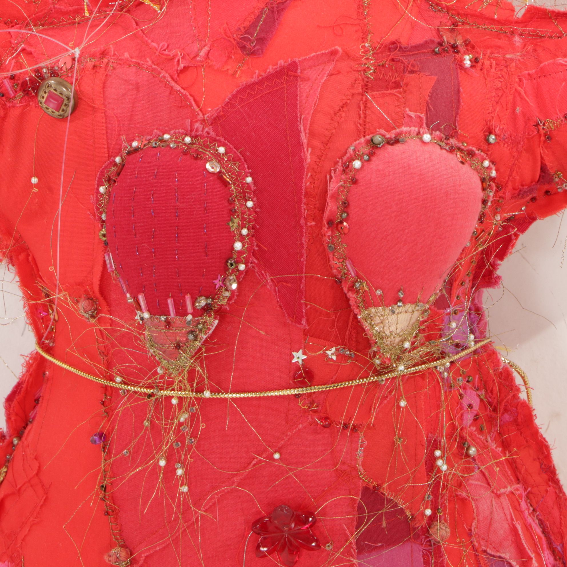 Hand-Crafted Folk Art Fabric Doll With Beading and Embellishments