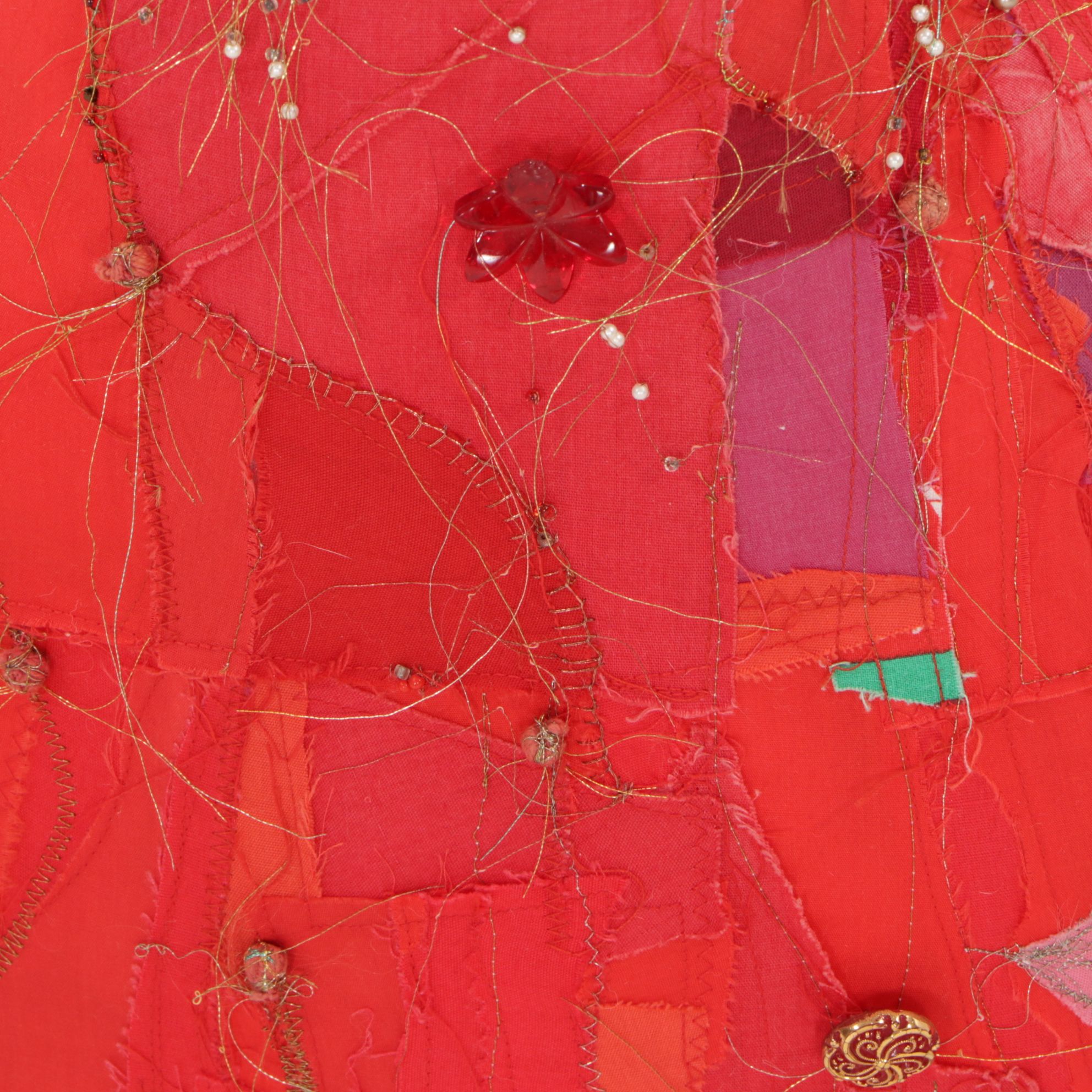 Hand-Crafted Folk Art Fabric Doll With Beading and Embellishments