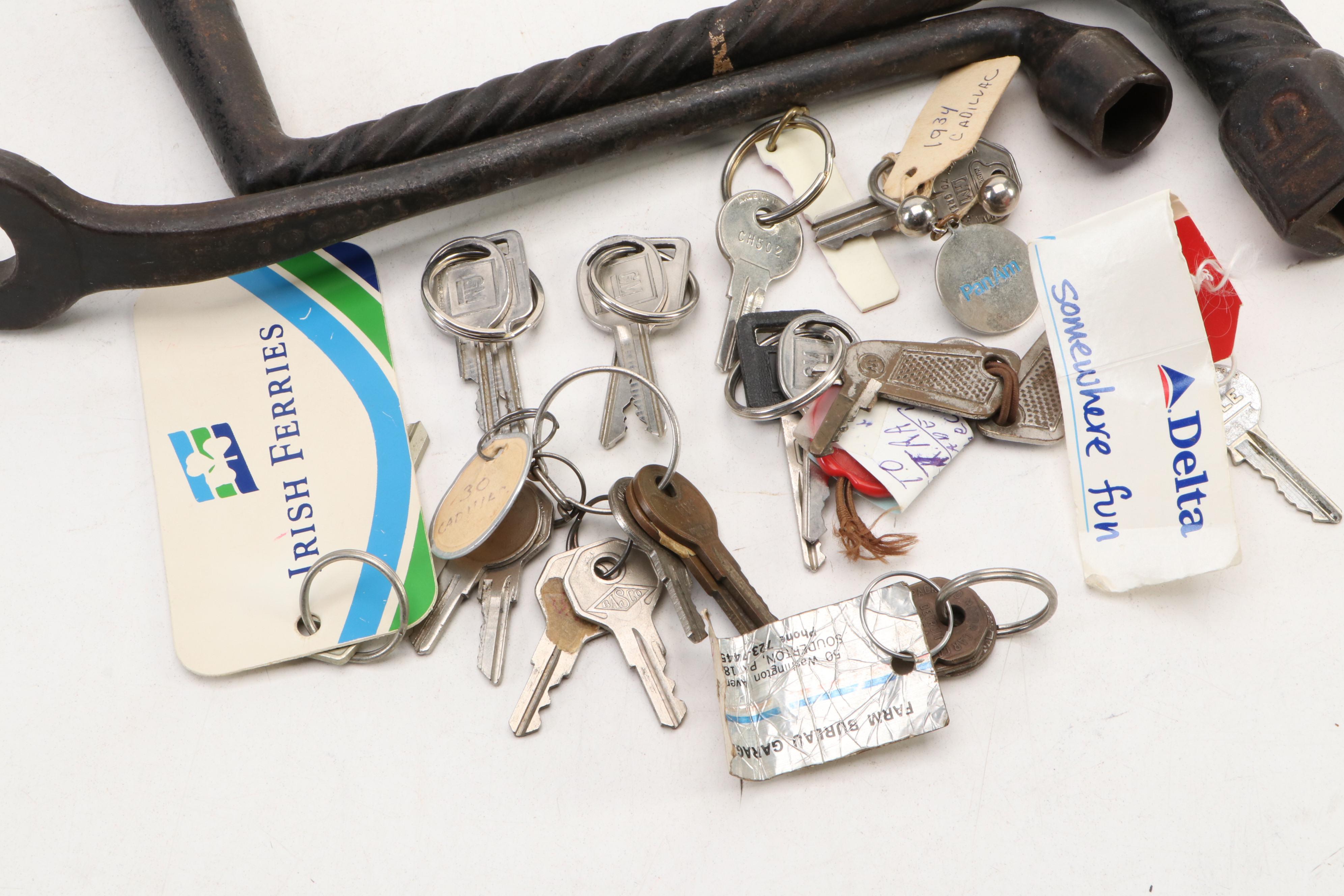 Car and Trunk Keys, Chevrolet Rearview Mirror, Curved Socket Crescent Wrench