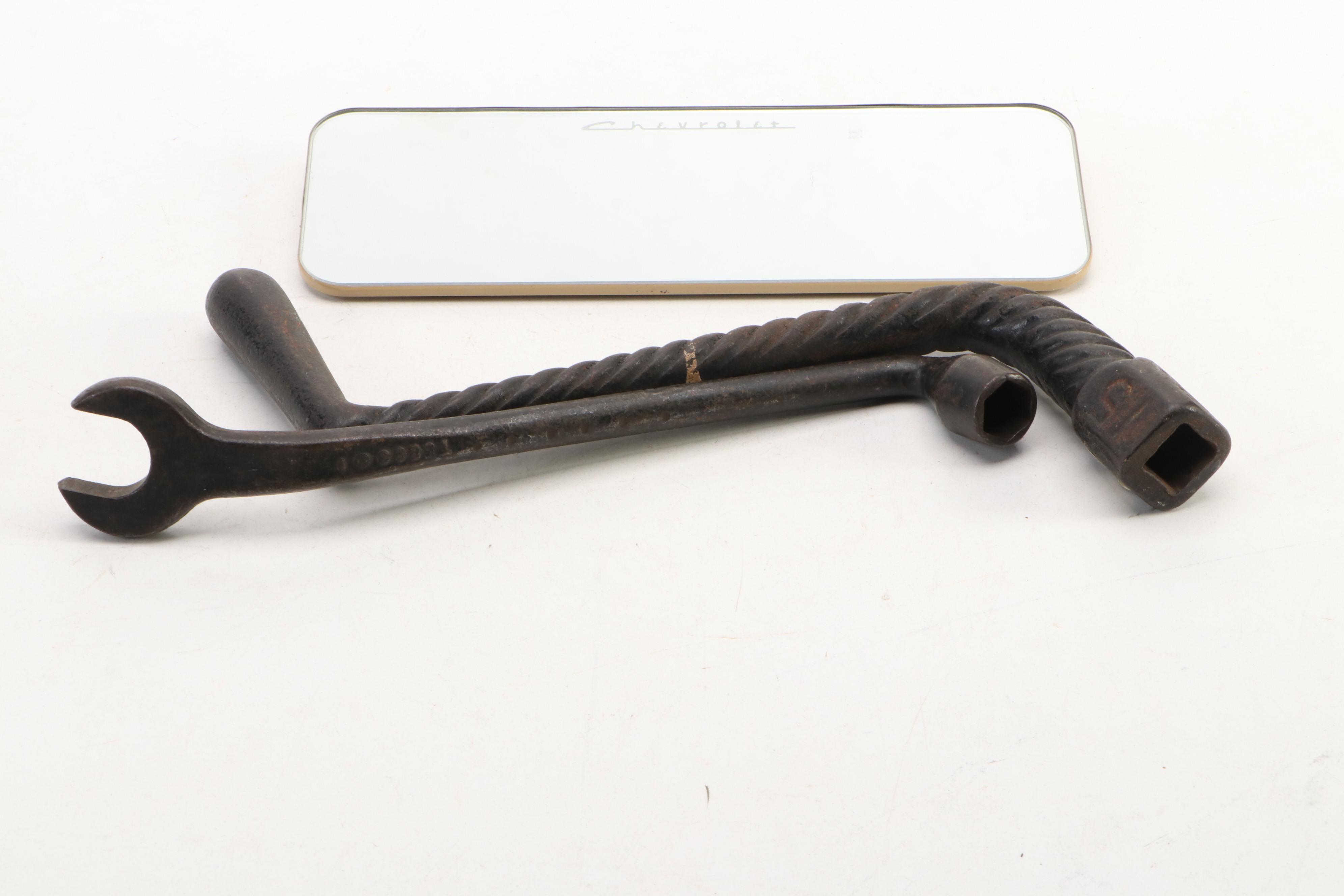 Car and Trunk Keys, Chevrolet Rearview Mirror, Curved Socket Crescent Wrench
