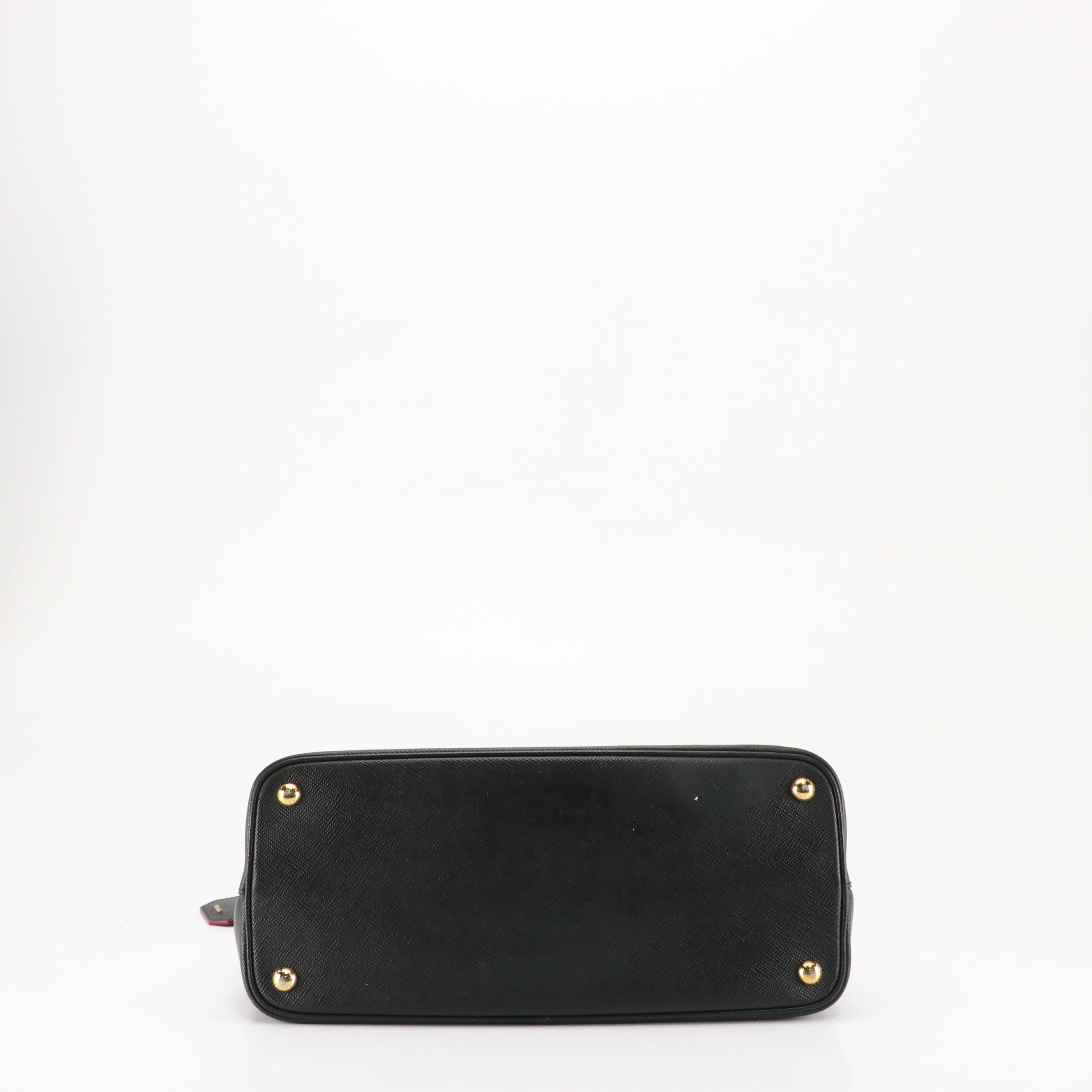 Prada Medium Double Bag in Black Saffiano and Fiery Red Nappa Leather