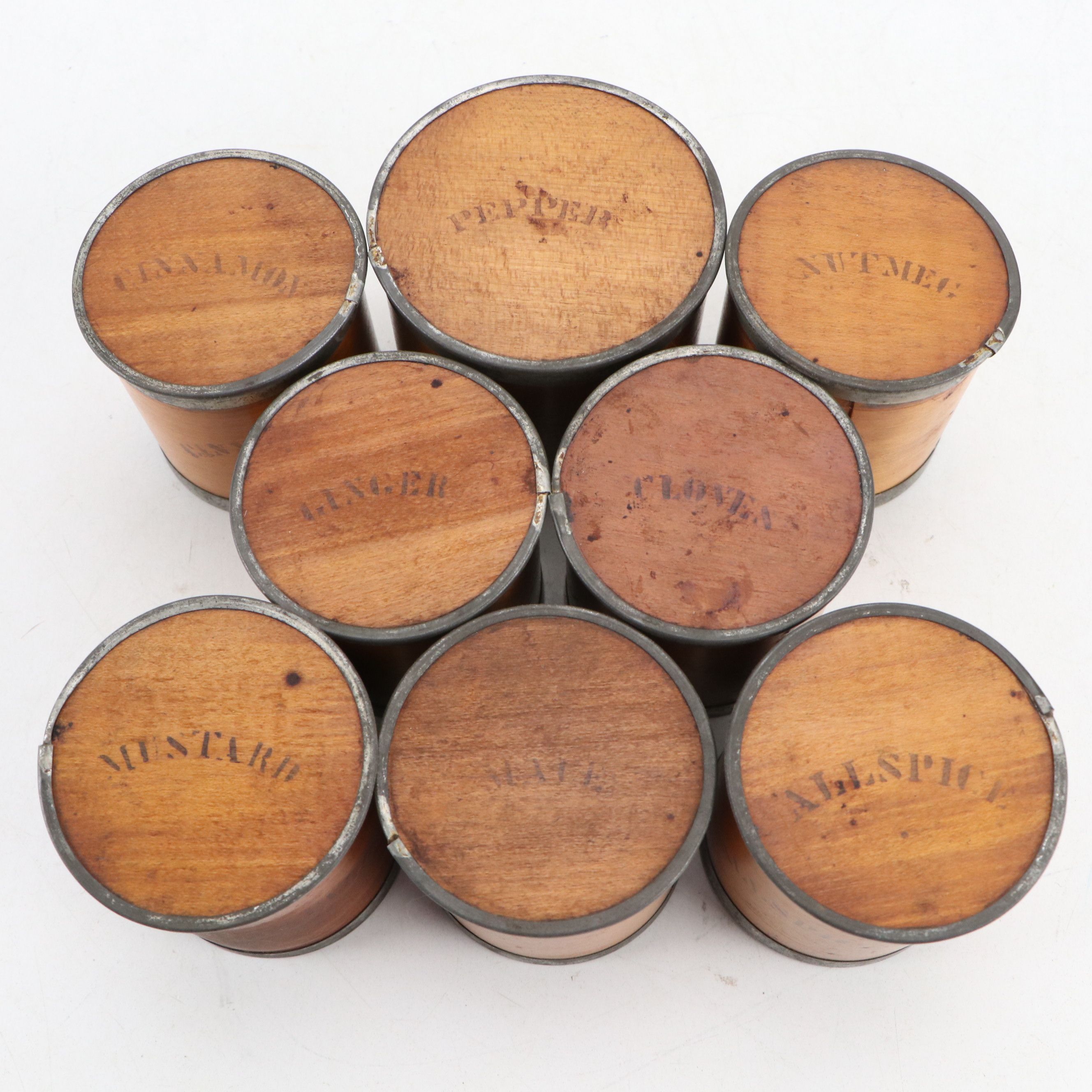 English Victorian Metal Banded and Bentwood Spice Boxes