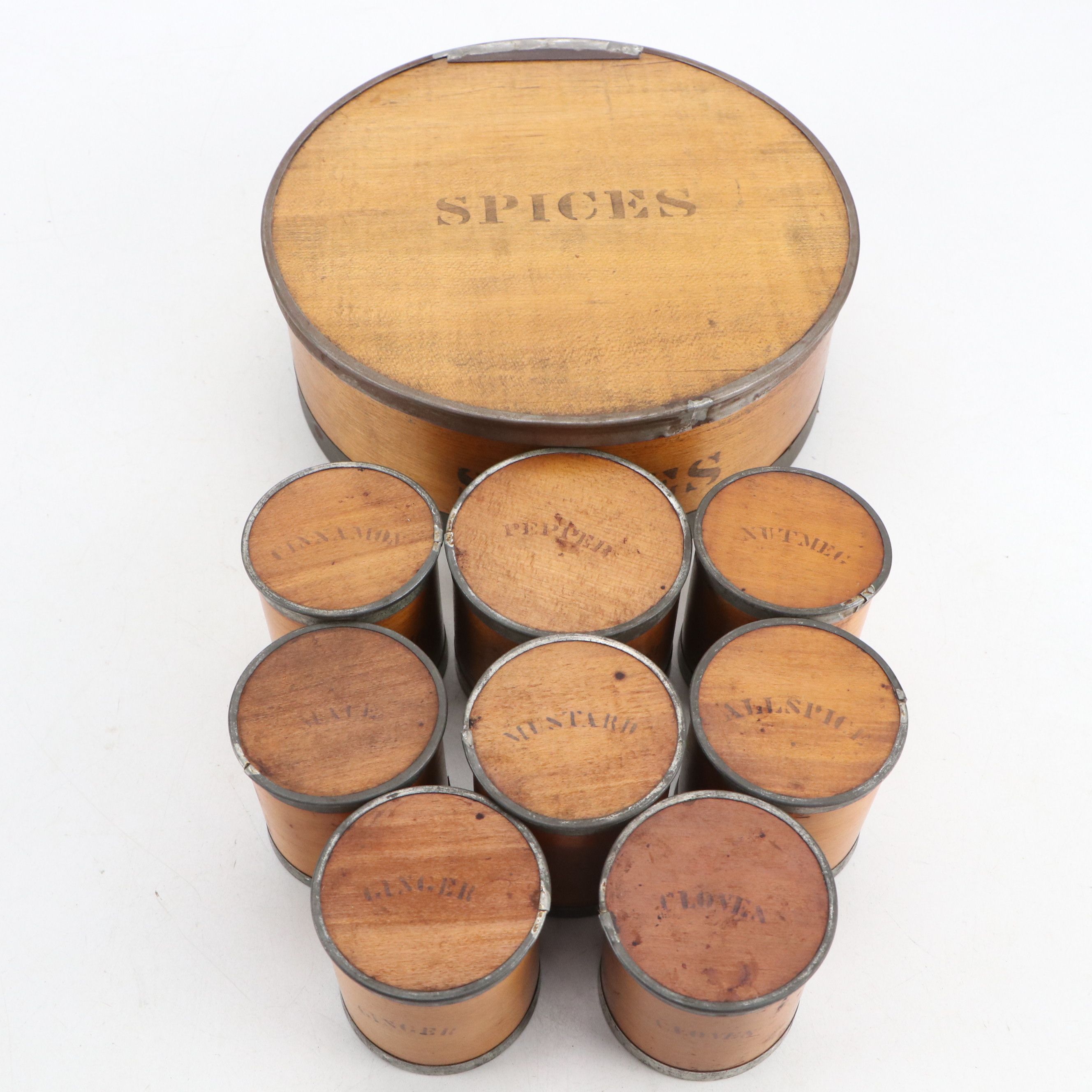 English Victorian Metal Banded and Bentwood Spice Boxes