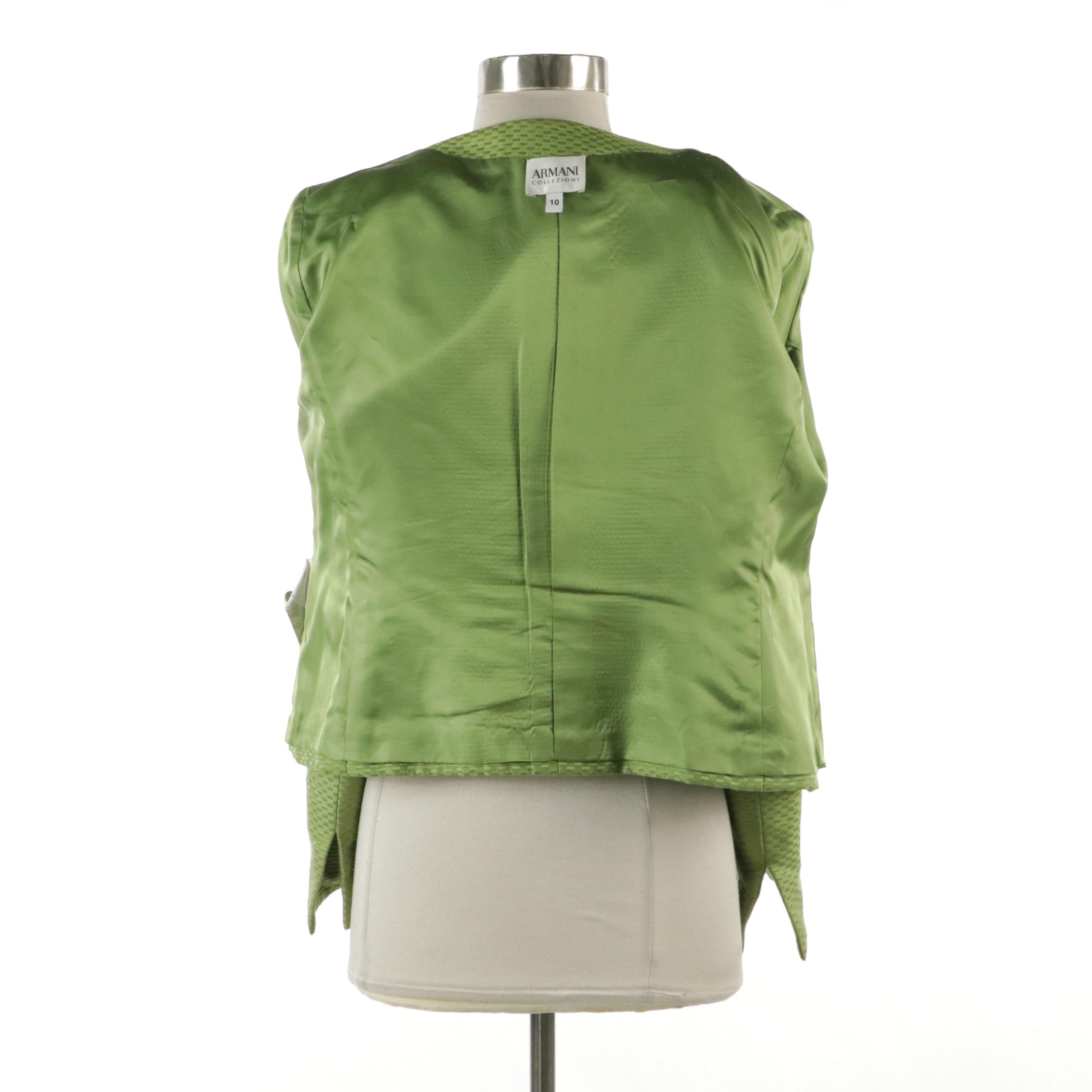 Armani Collezioni Blazers in Blue Cotton Tweed and Green Silk Jacquard Blend