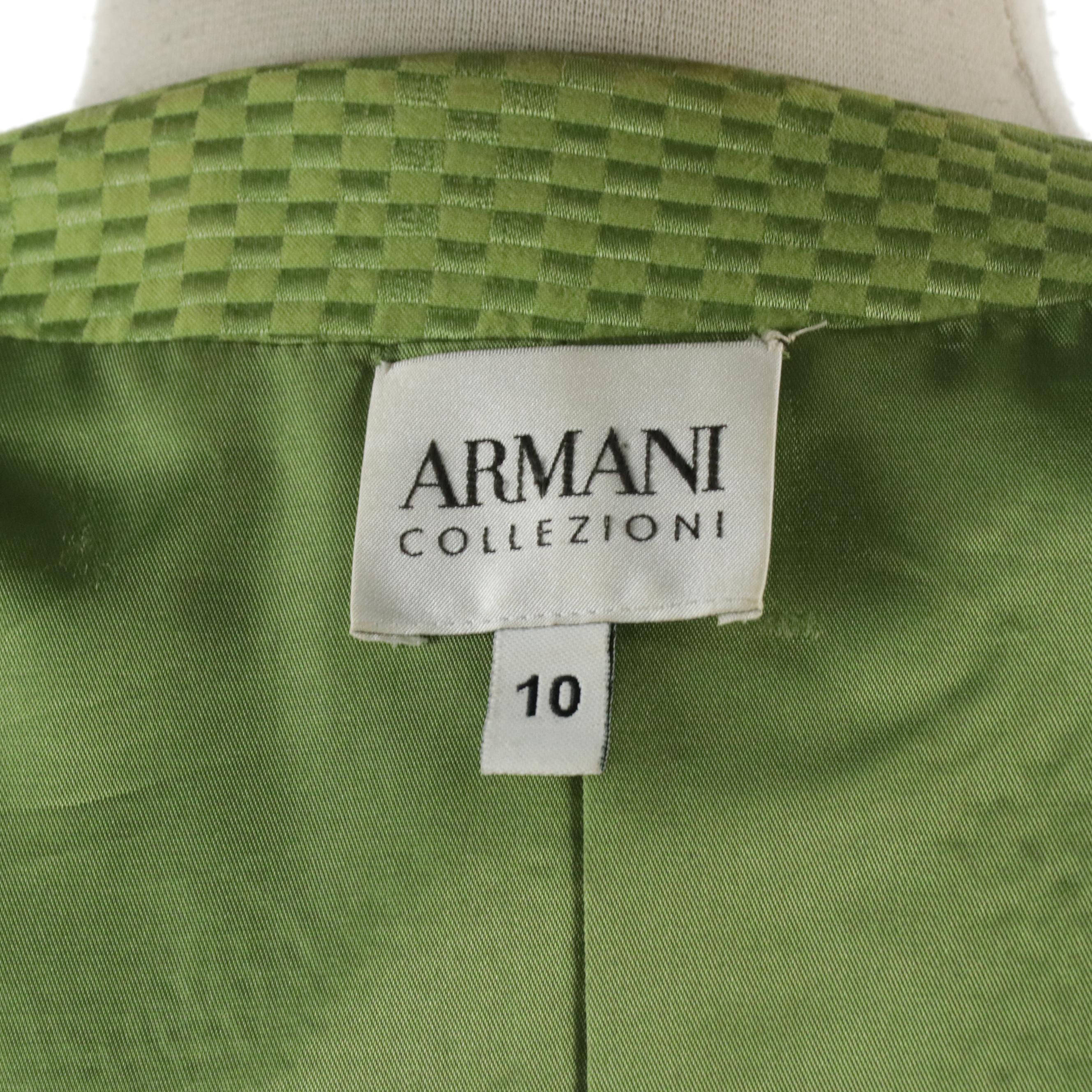 Armani Collezioni Blazers in Blue Cotton Tweed and Green Silk Jacquard Blend