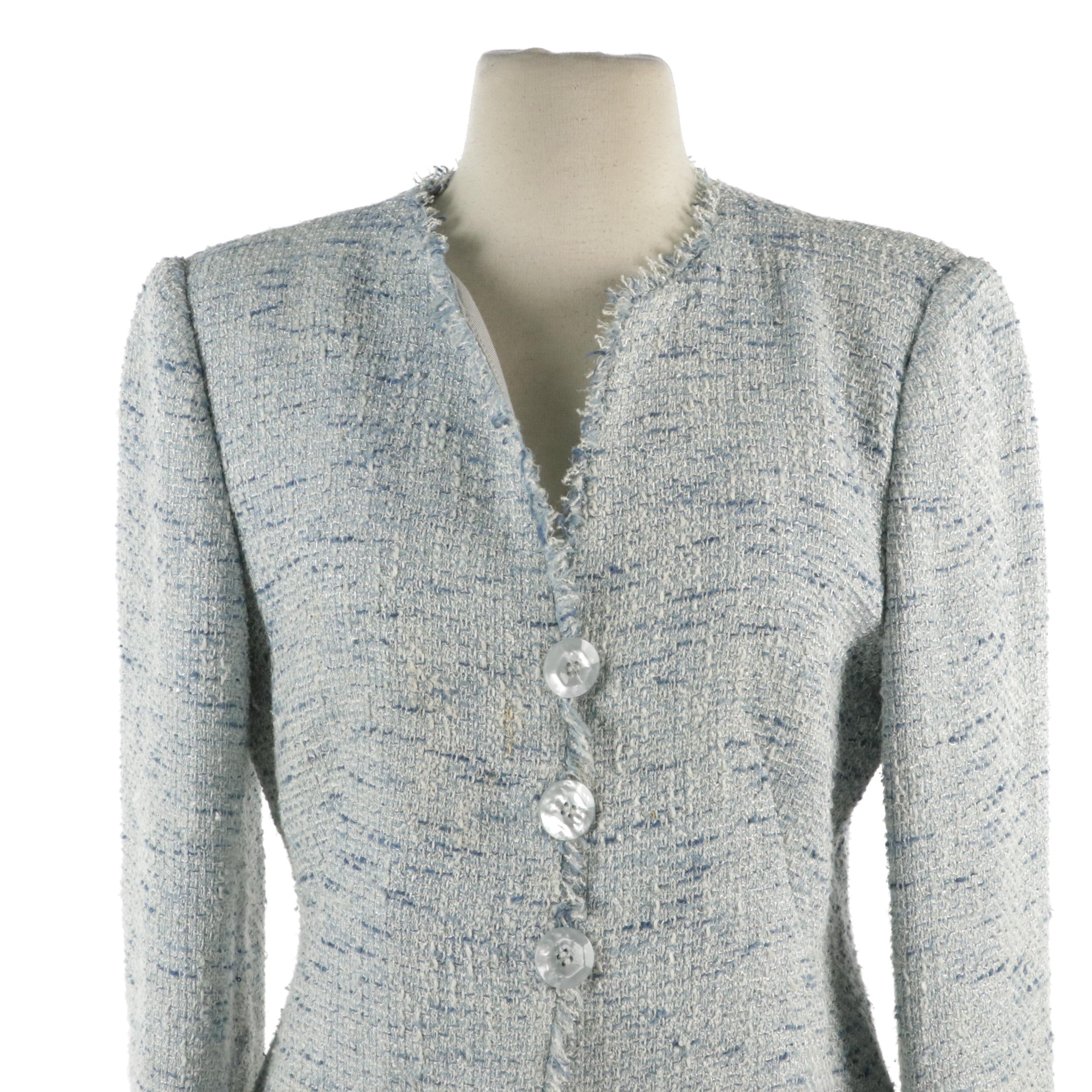 Armani Collezioni Blazers in Blue Cotton Tweed and Green Silk Jacquard Blend