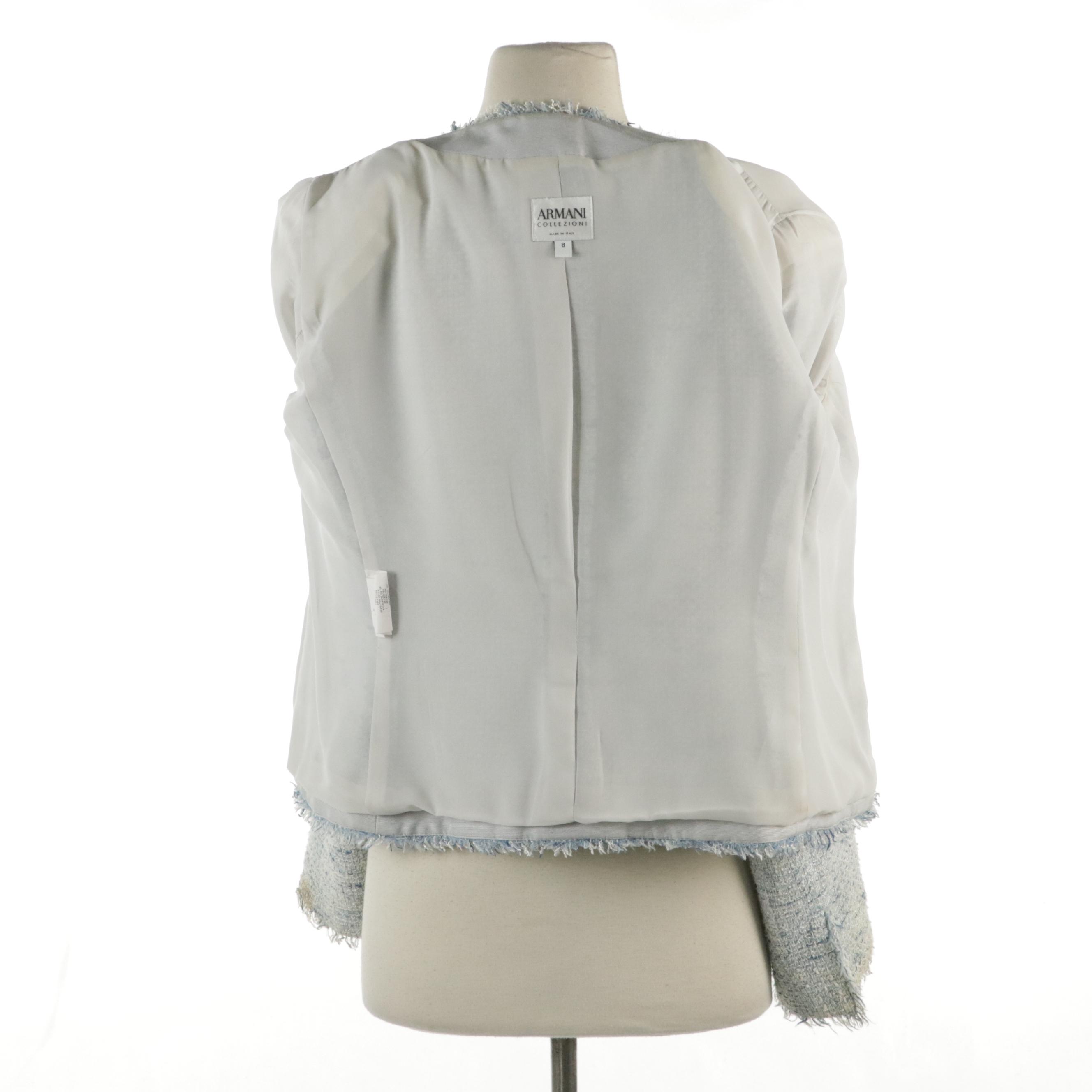 Armani Collezioni Blazers in Blue Cotton Tweed and Green Silk Jacquard Blend