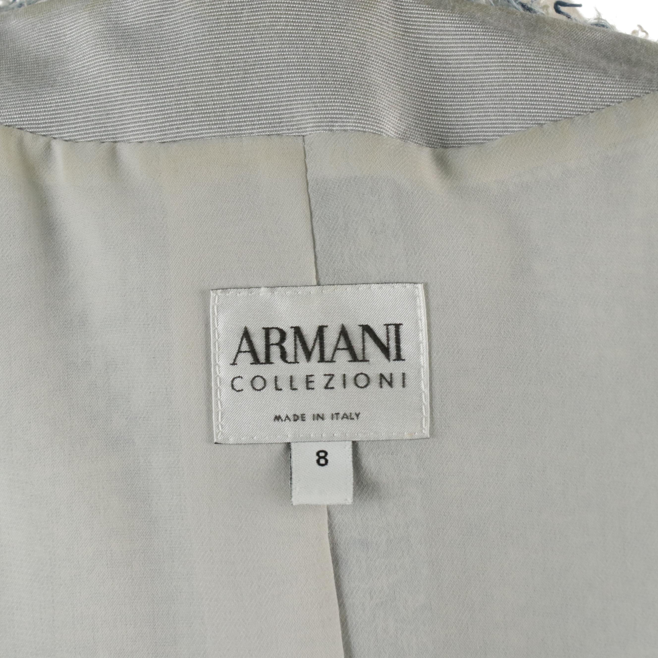 Armani Collezioni Blazers in Blue Cotton Tweed and Green Silk Jacquard Blend