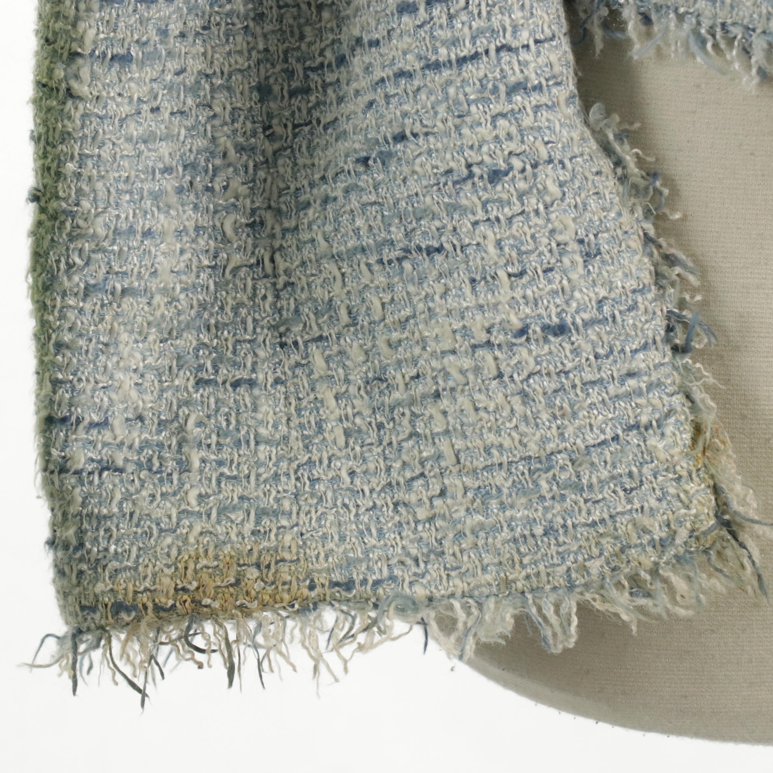 Armani Collezioni Blazers in Blue Cotton Tweed and Green Silk Jacquard Blend